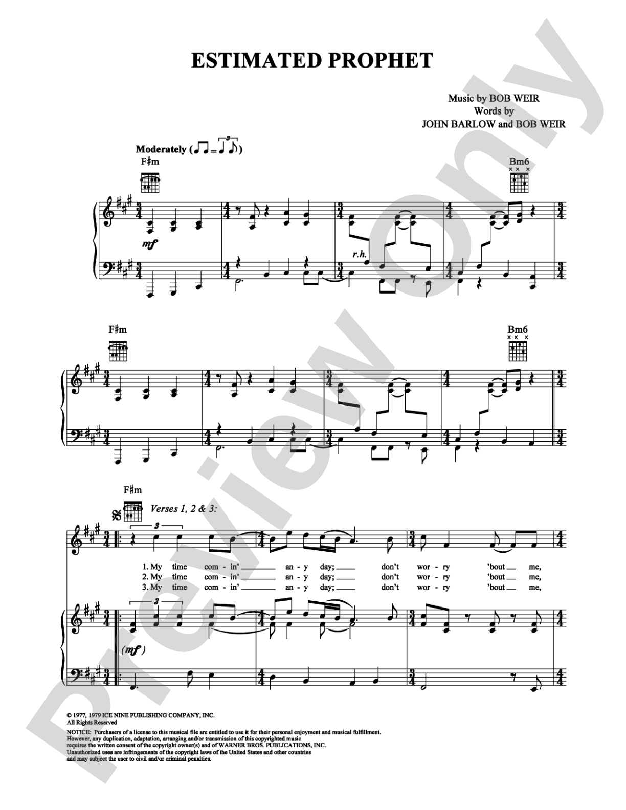Estimated Prophet: Piano/Vocal/Chords Digital Sheet Music