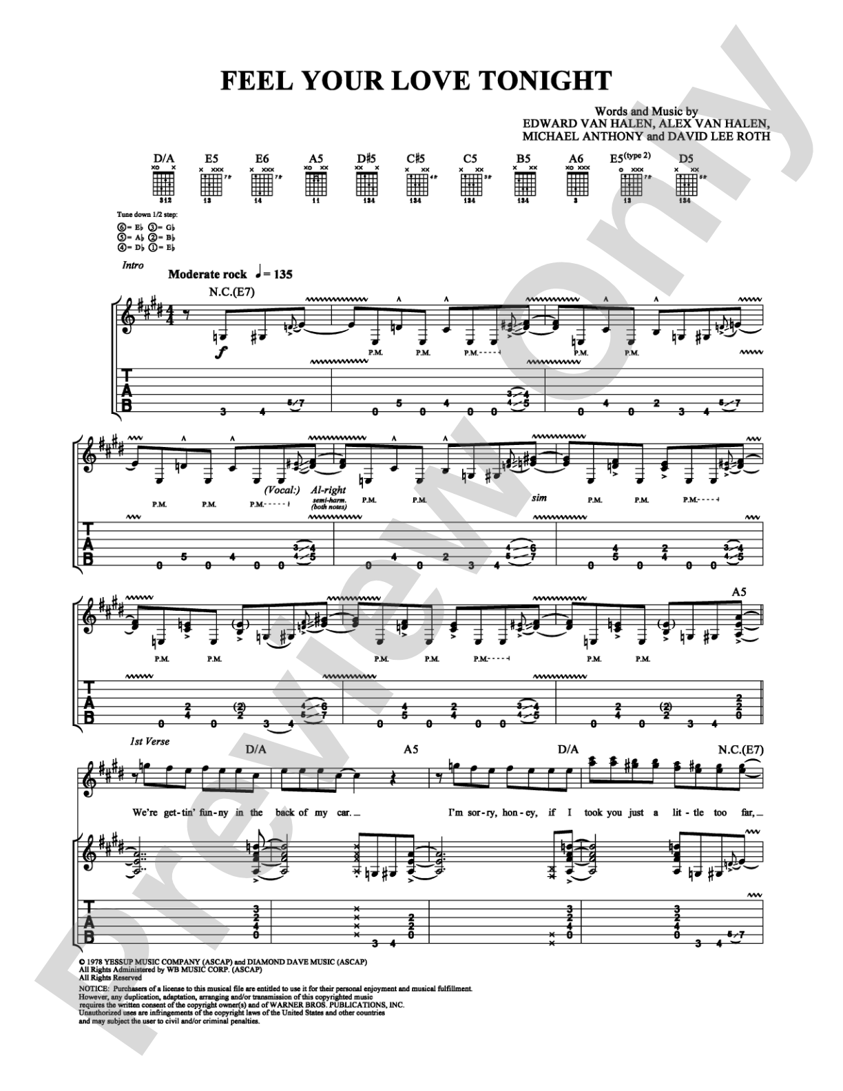 Feel Your Love Tonight: Guitar TAB Digital Sheet Music