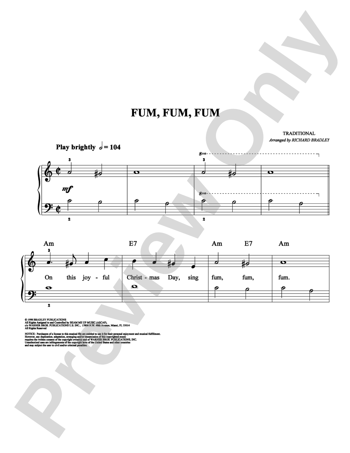 Fum, Fum, Fum: Easy Piano Digital Sheet Music