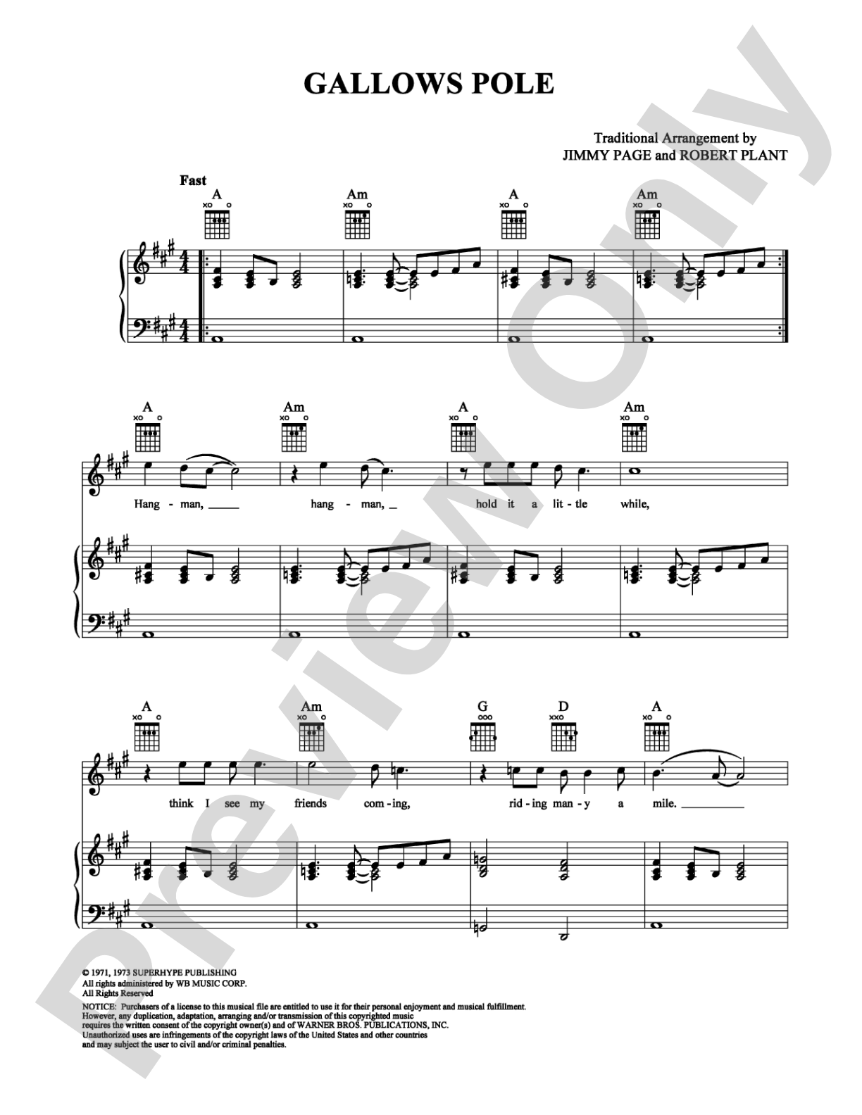 Gallows Pole: Piano/Vocal/Chords Digital Sheet Music