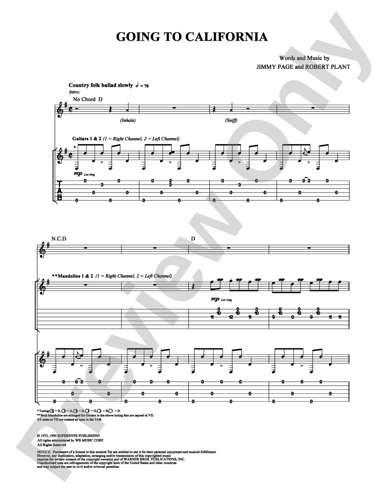 Going to California: Guitar TAB Digital Sheet Music