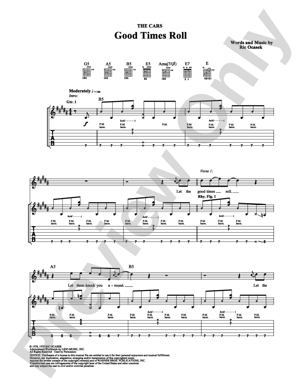 Good Times Roll: Guitar TAB Digital Sheet Music