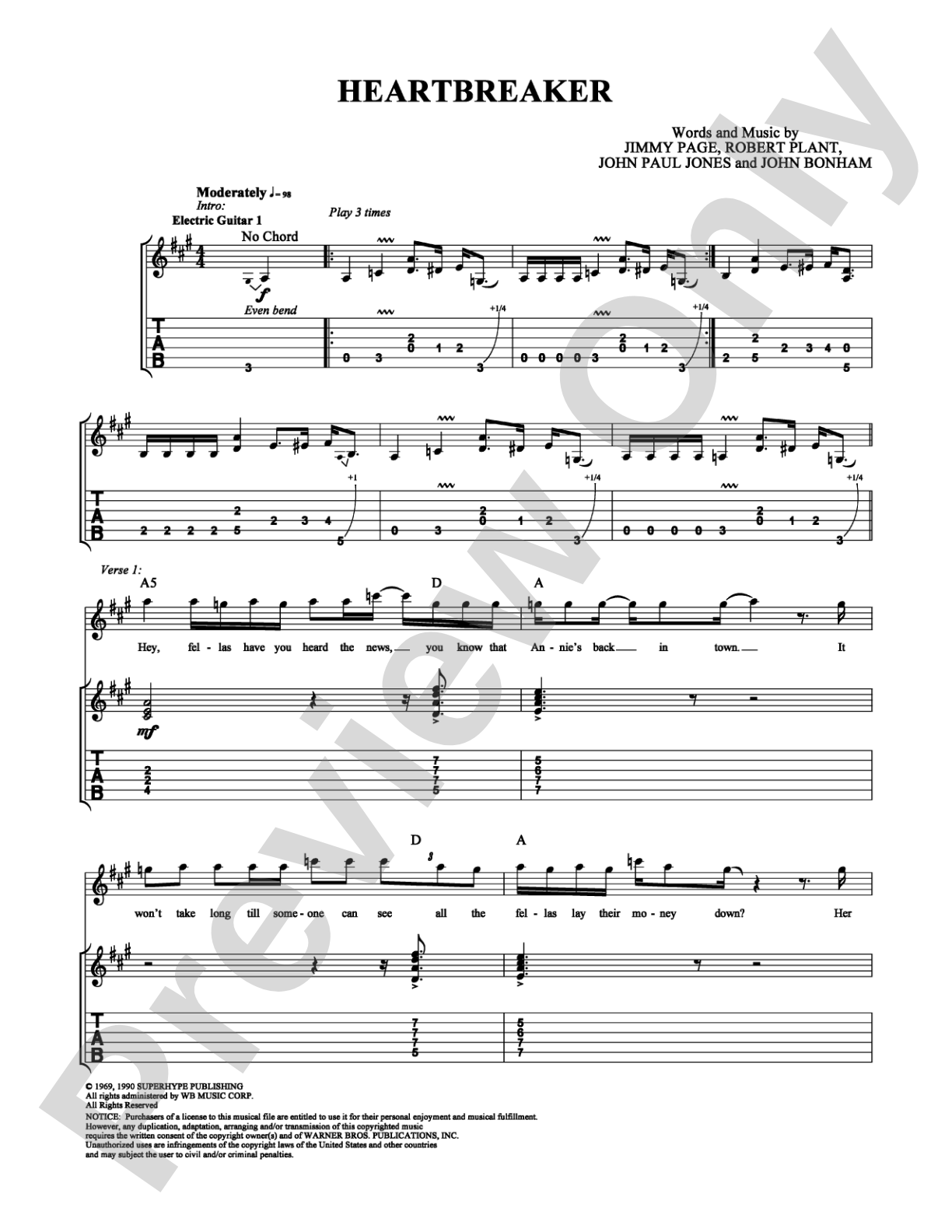 Heartbreaker: Guitar TAB Digital Sheet Music