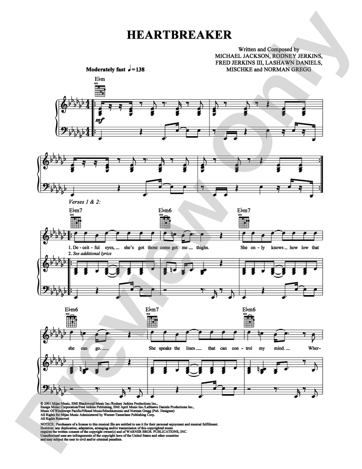 Heartbreaker: Piano/Vocal/Chords Digital Sheet Music