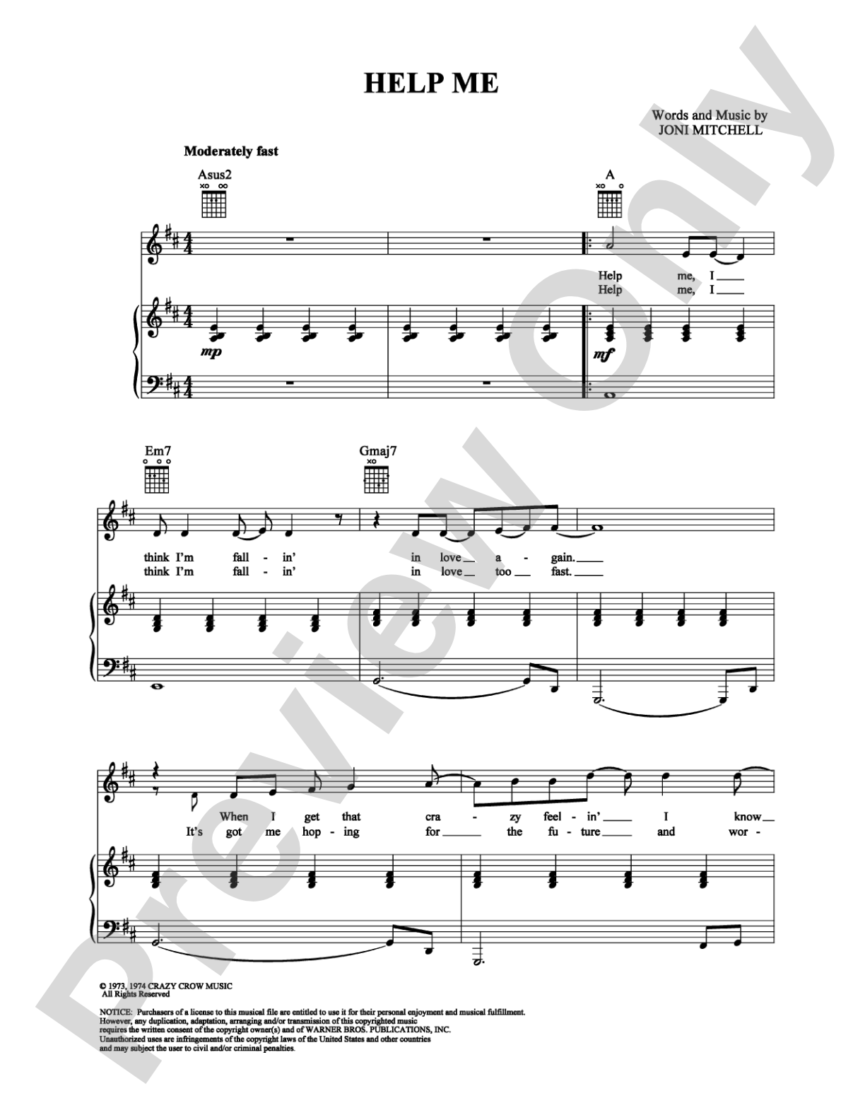 Help Me: Piano/Vocal/Chords Digital Sheet Music