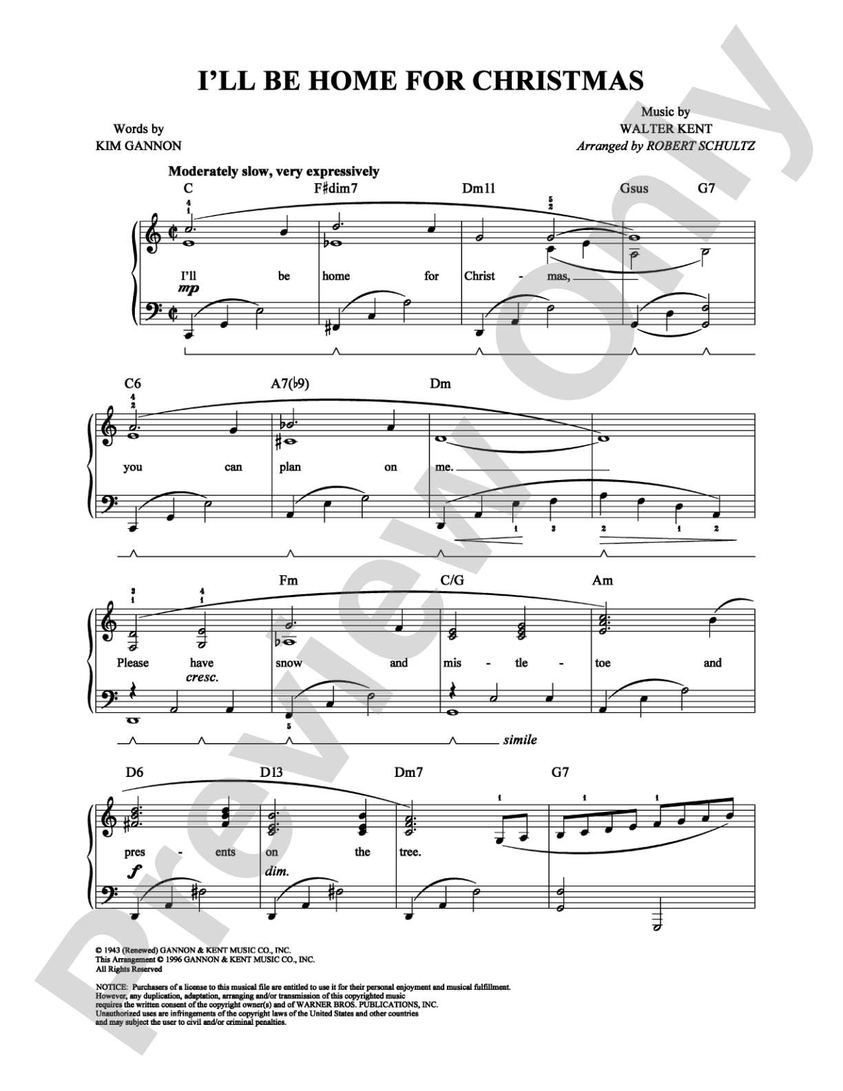 I'll Be Home for Christmas: Easy Piano Digital Sheet Music