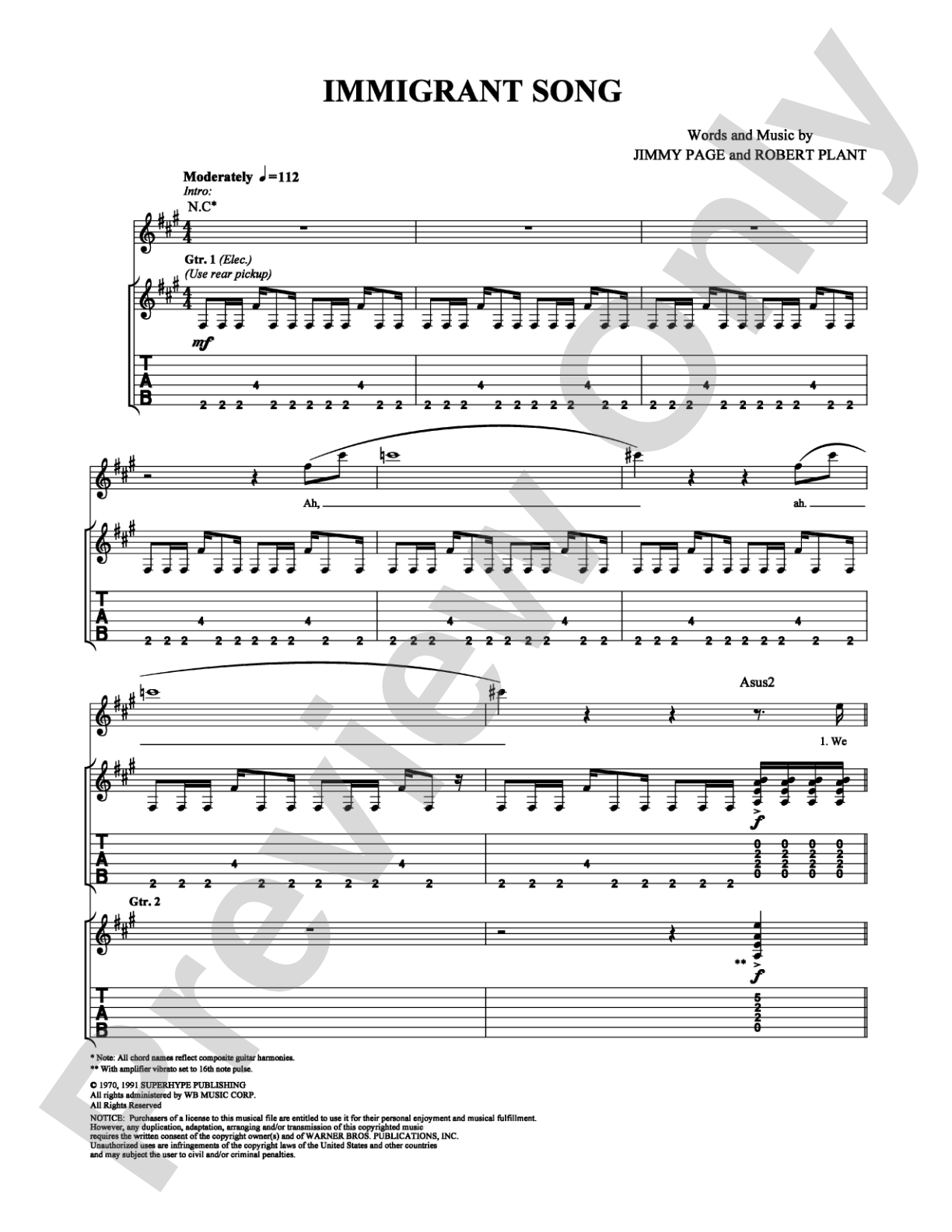 Immigrant Song: Guitar TAB Digital Sheet Music
