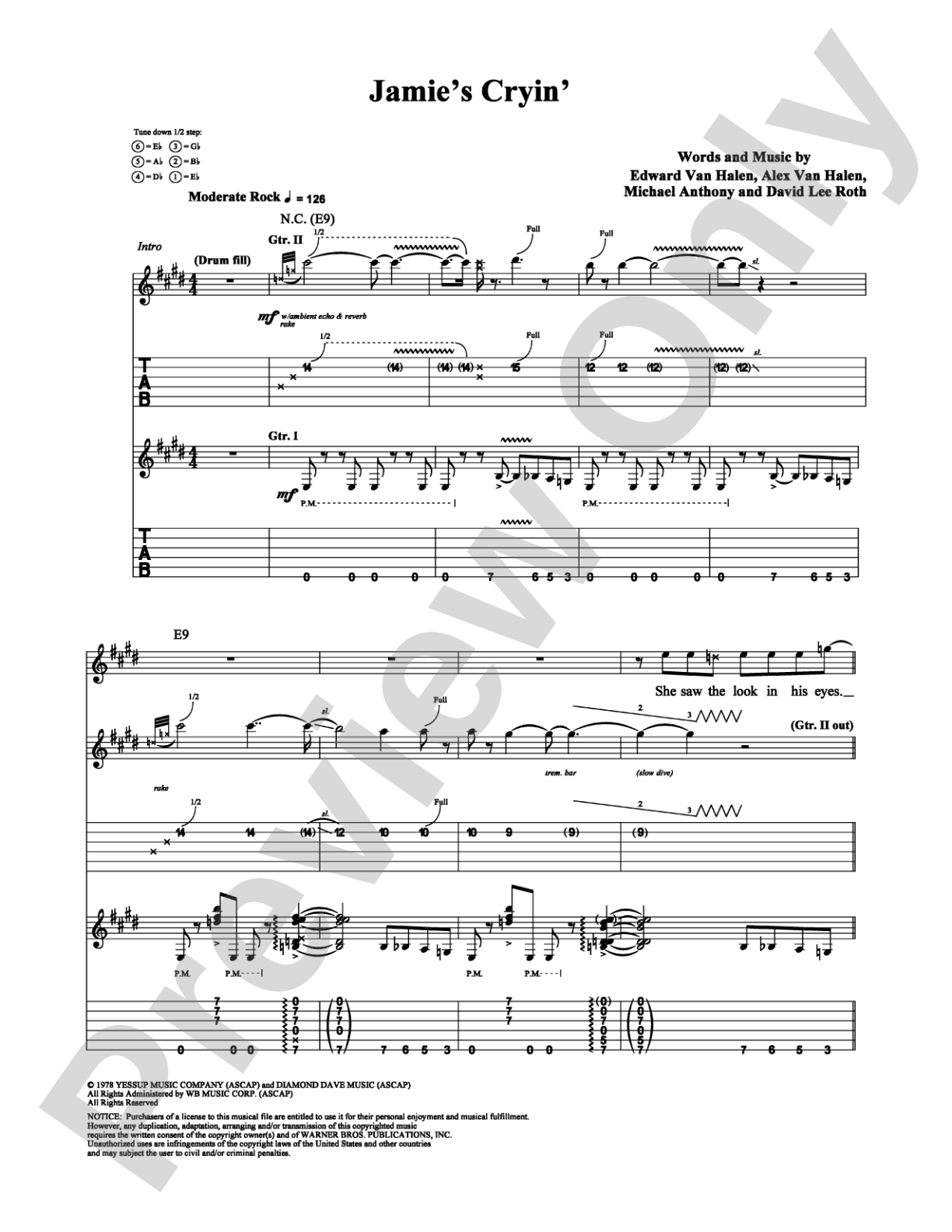 Jamie's Cryin': Guitar TAB Digital Sheet Music