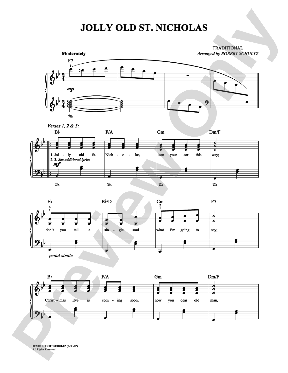 Jolly Old St. Nicholas: Piano/Vocal/Chords Digital Sheet Music