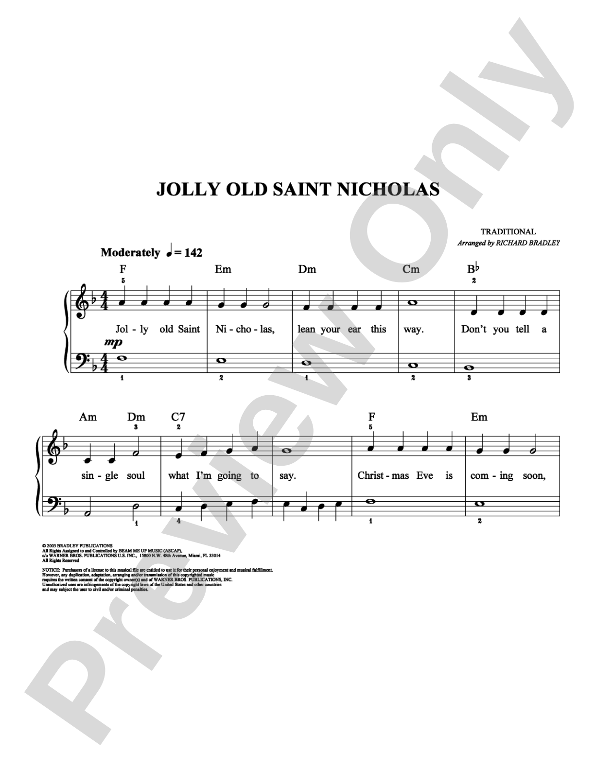 Jolly Old Saint Nicholas: Easy Piano Digital Sheet Music