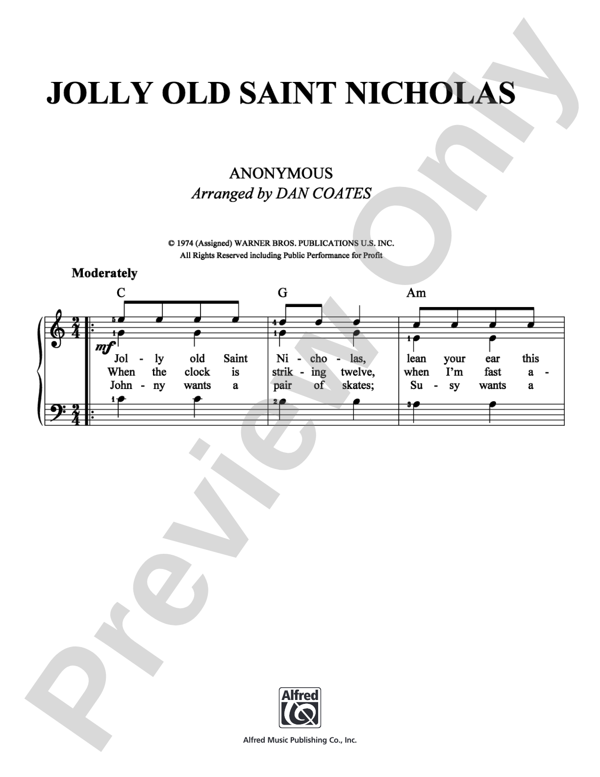 Jolly Old Saint Nicholas: Easy Piano Digital Sheet Music