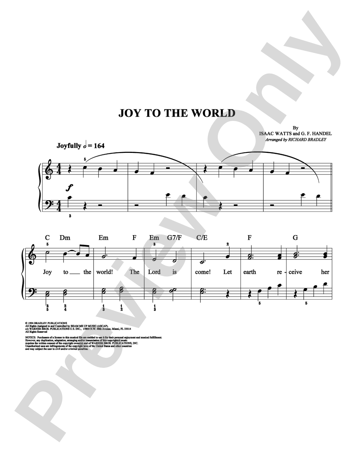 Joy to the World: Easy Piano Digital Sheet Music