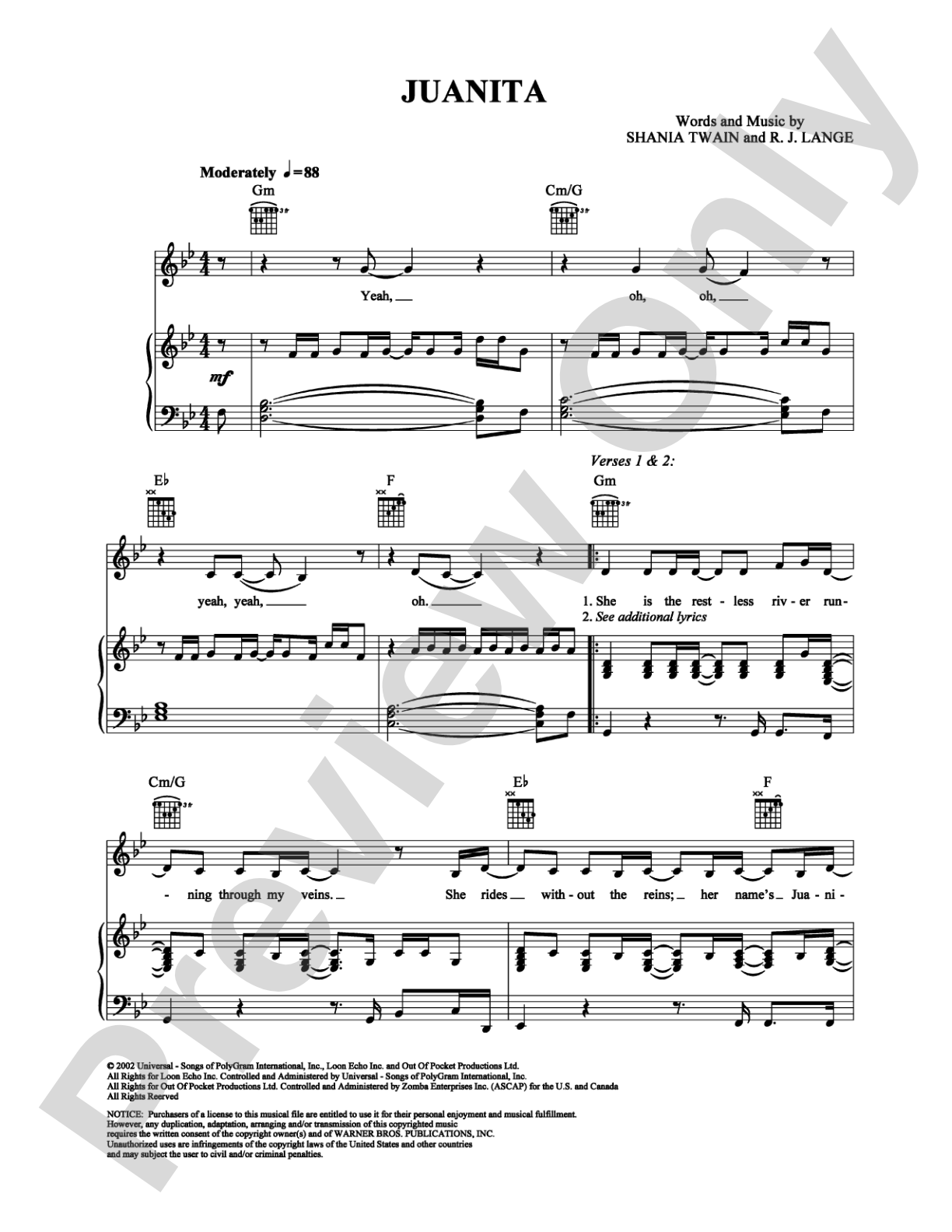 Juanita: Piano/Vocal/Chords Digital Sheet Music