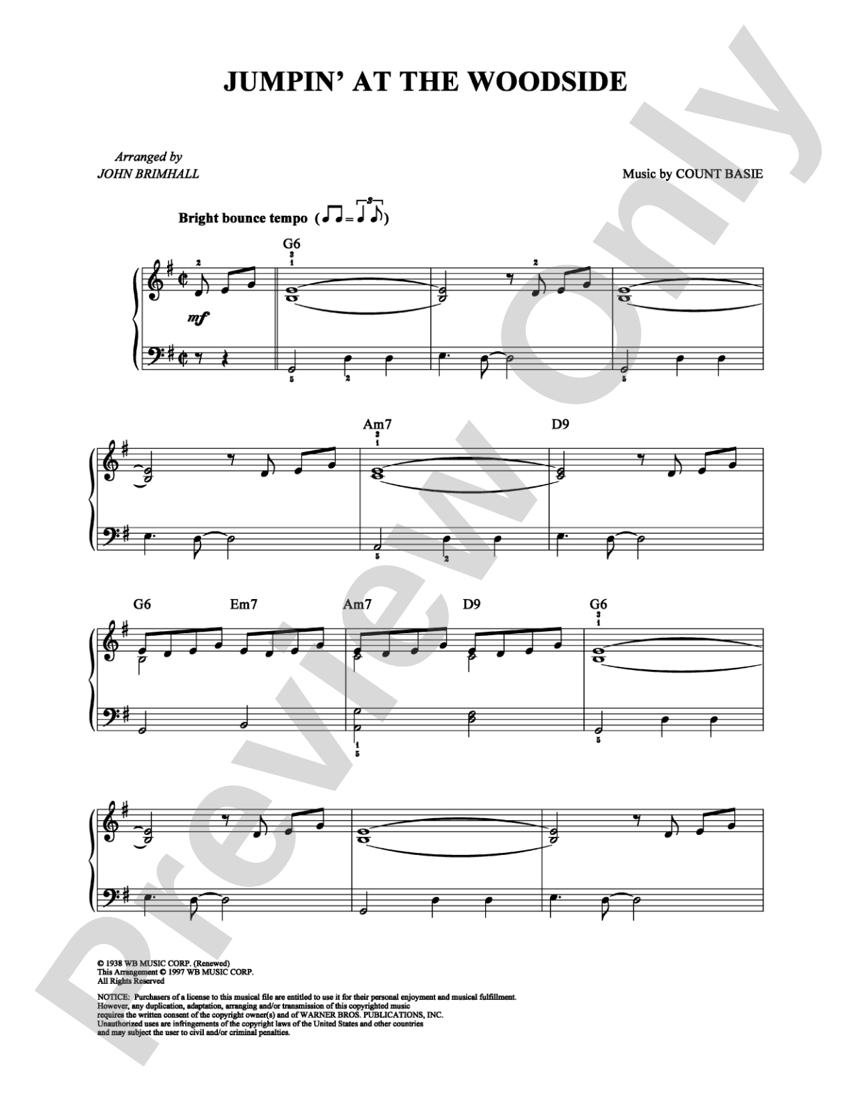 Jumpin' at the Woodside: Easy Piano Digital Sheet Music