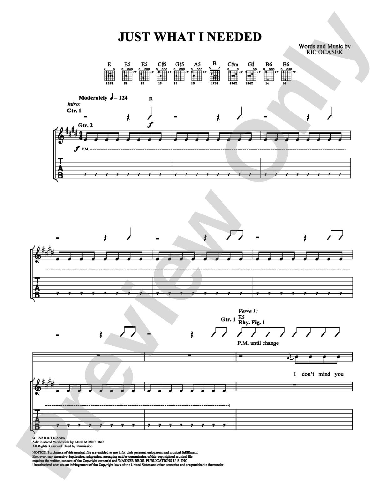 Just What I Needed: Guitar TAB Digital Sheet Music