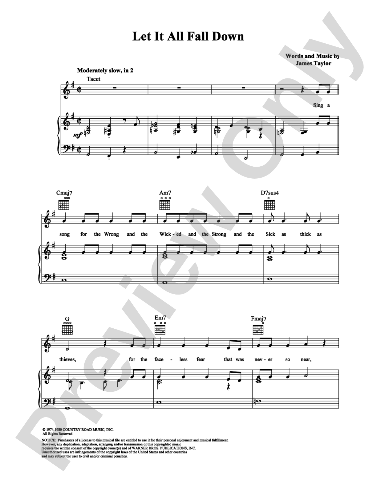 Let It All Fall Down: Piano/Vocal/Chords Digital Sheet Music