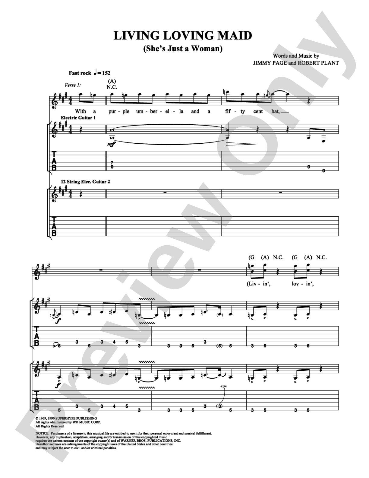 Living Loving Maid (She's Just a Woman): Guitar TAB Digital Sheet Music