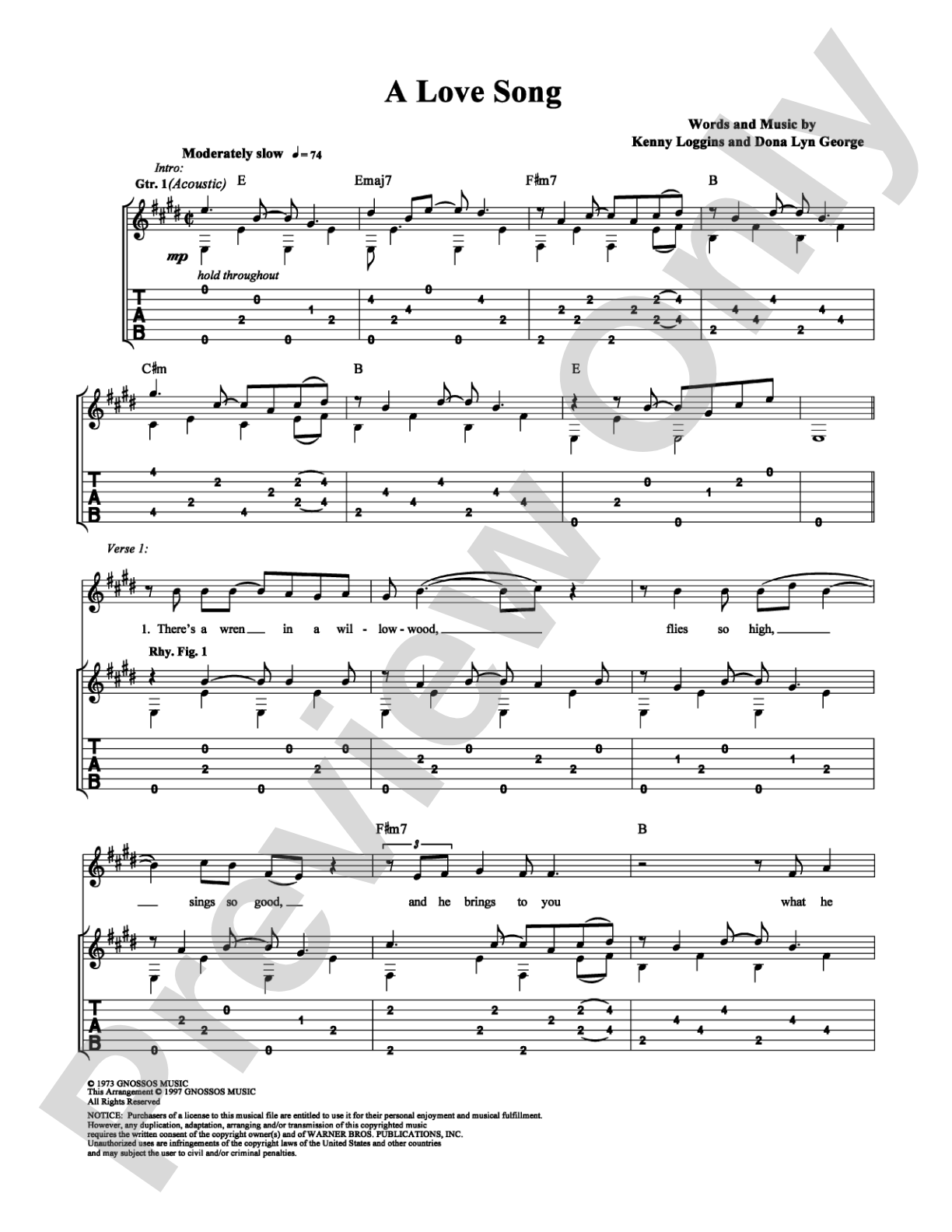 A Love Song: Guitar TAB Digital Sheet Music