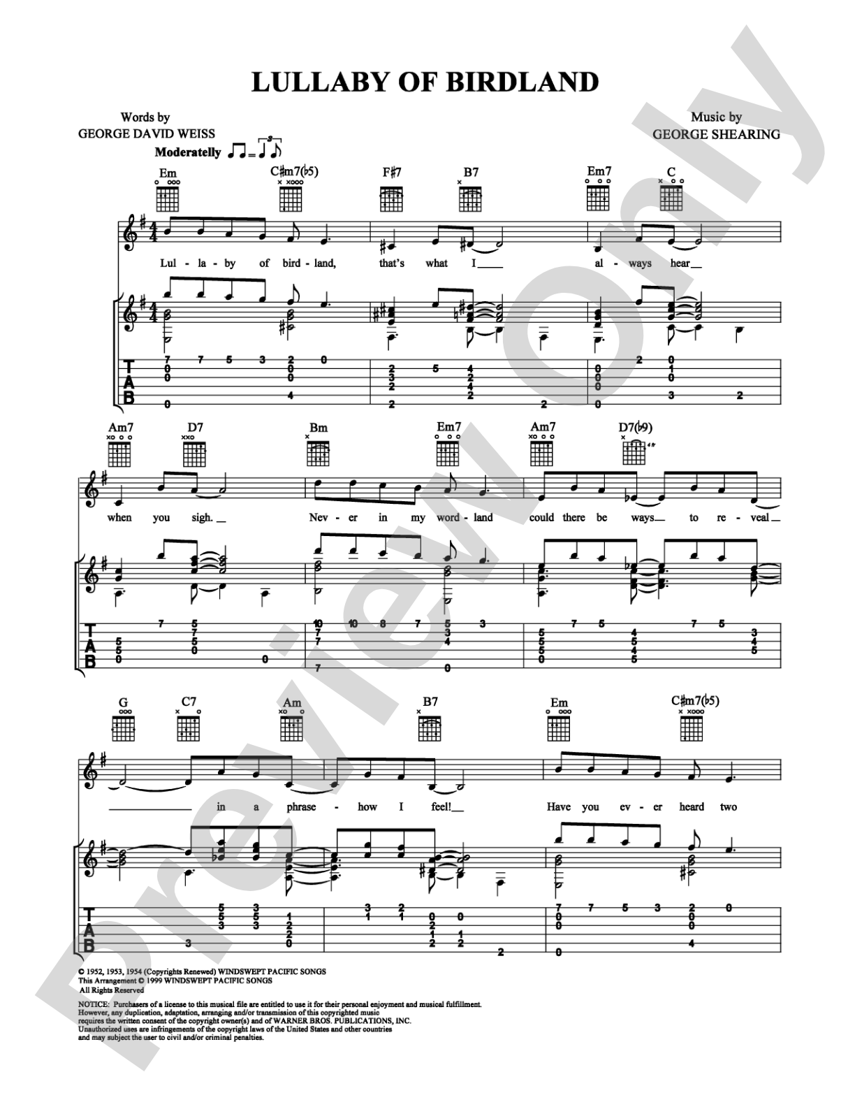 Lullaby of Birdland: Guitar TAB Digital Sheet Music