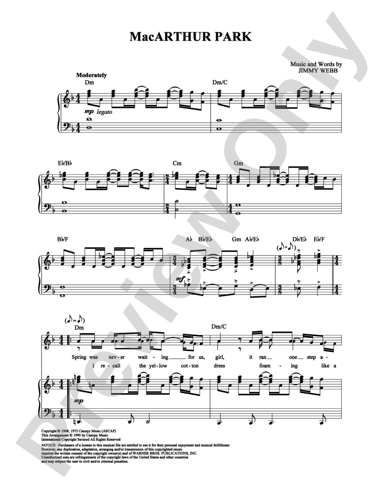 MacArthur Park: Piano/Vocal/Chords Digital Sheet Music