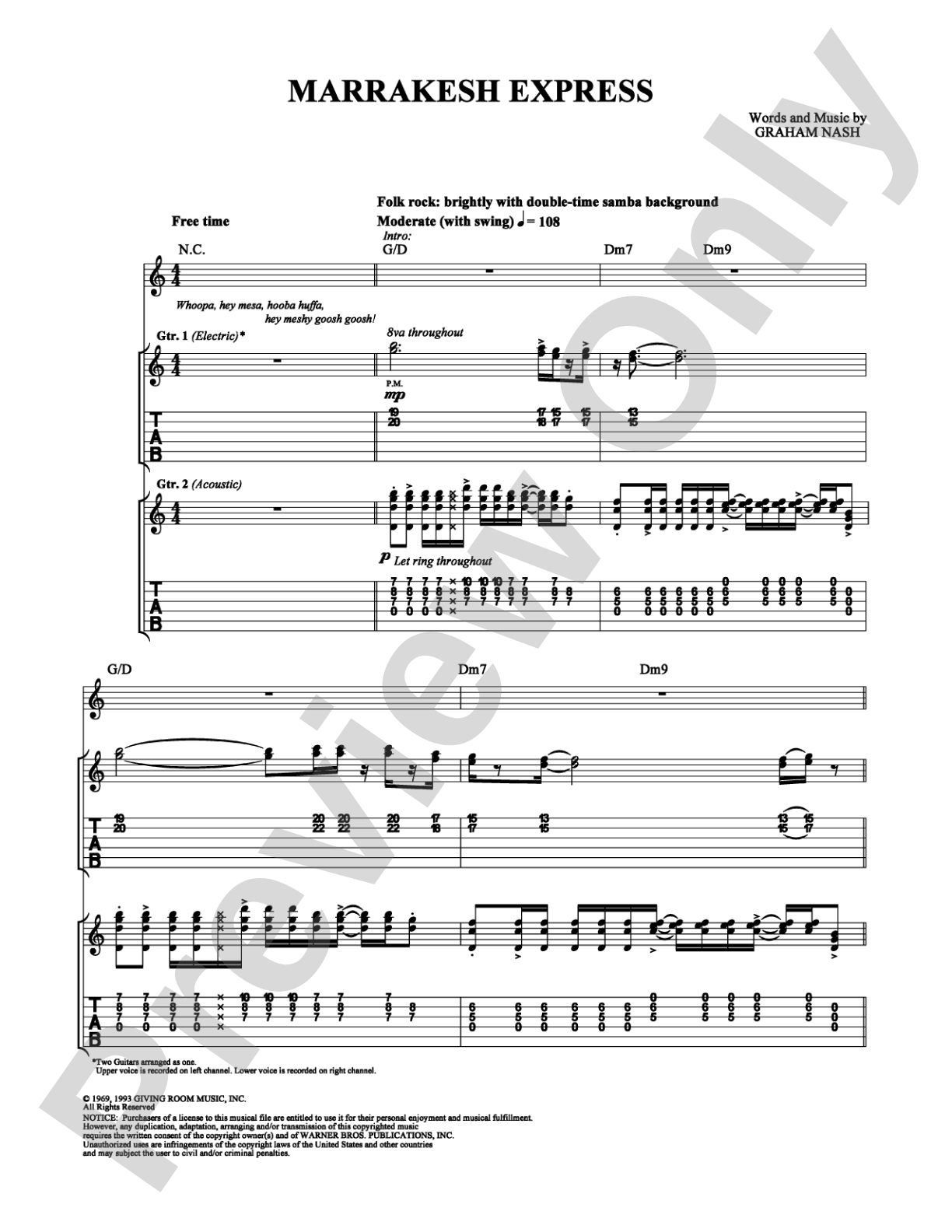 Marrakesh Express: Guitar TAB Digital Sheet Music