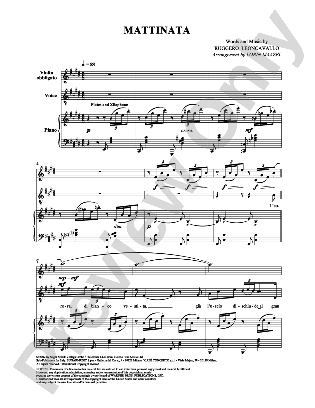 Mattinata: Piano/Vocal/Chords Digital Sheet Music