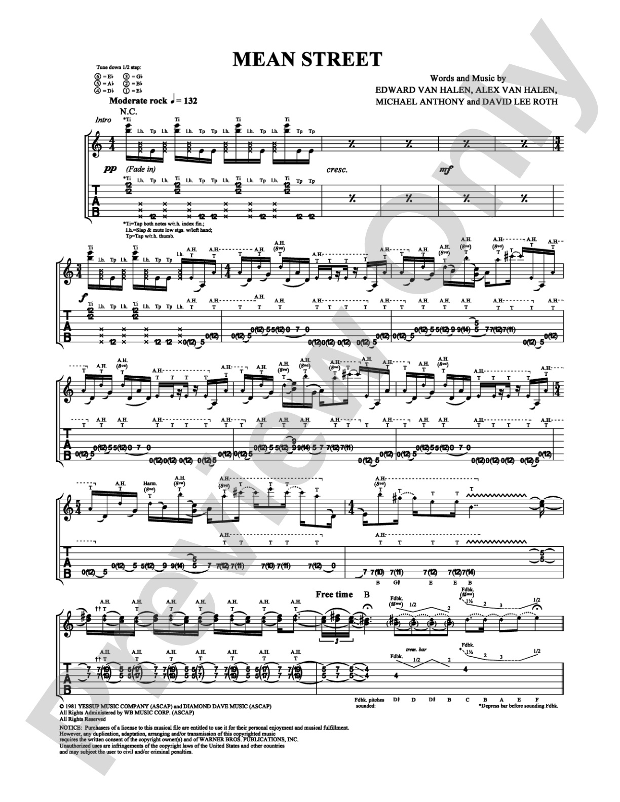Mean Street: Guitar TAB Digital Sheet Music