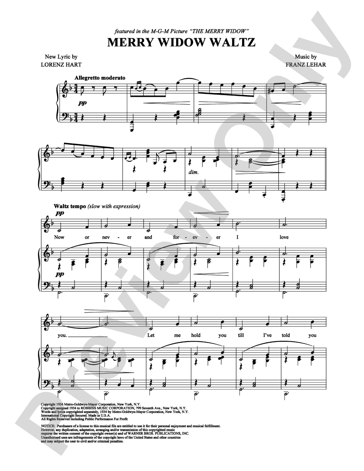Merry Widow Waltz: Piano/Vocal/Chords Digital Sheet Music