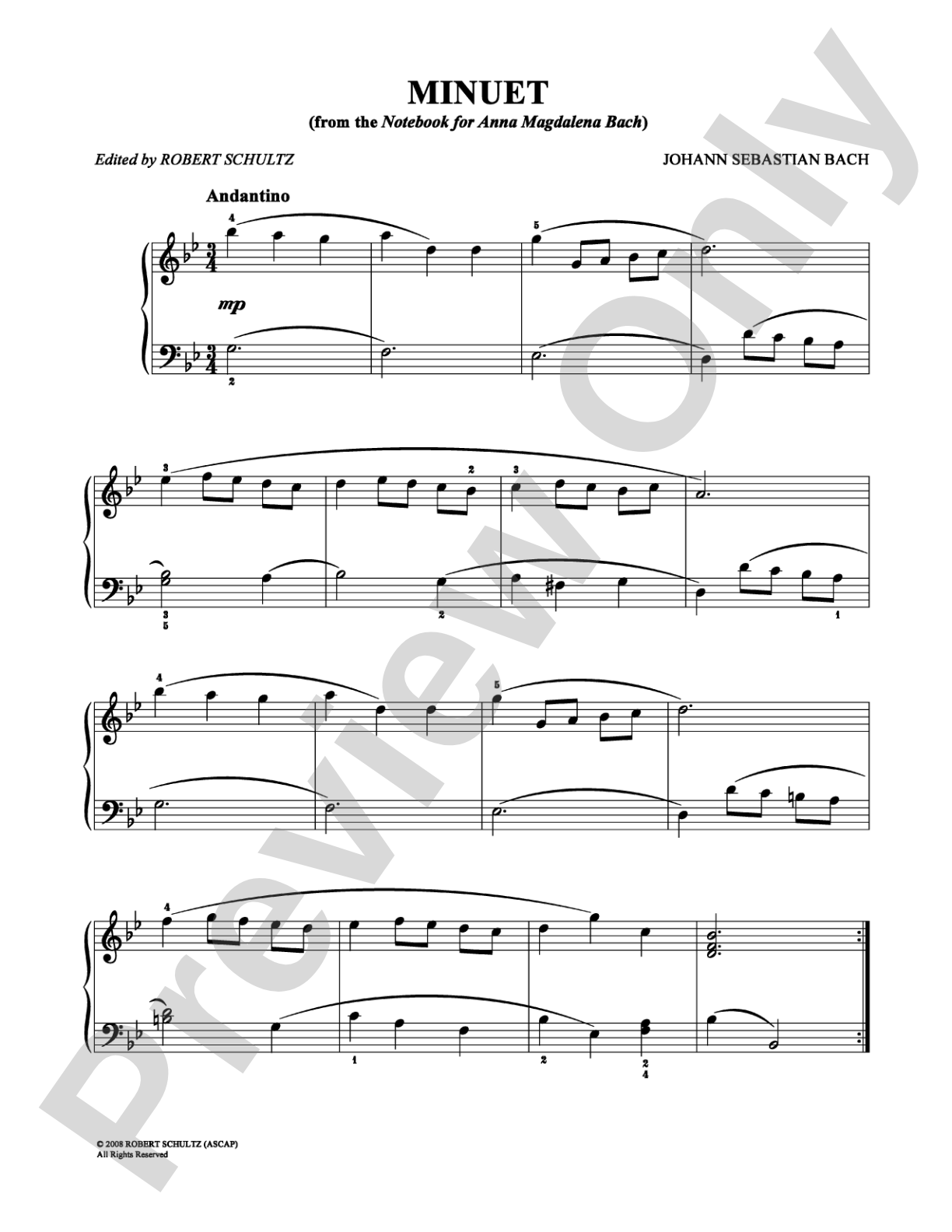 Minuet: Easy Piano Digital Sheet Music