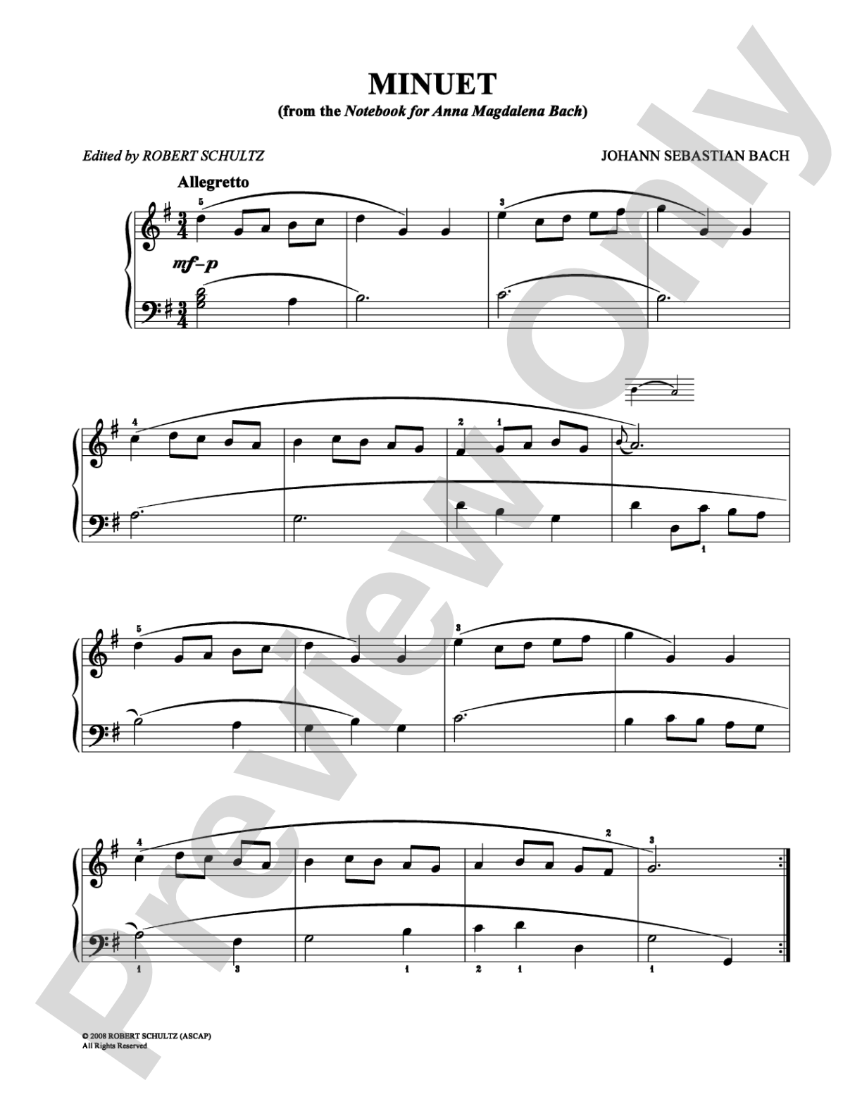 Minuet: Easy Piano Digital Sheet Music