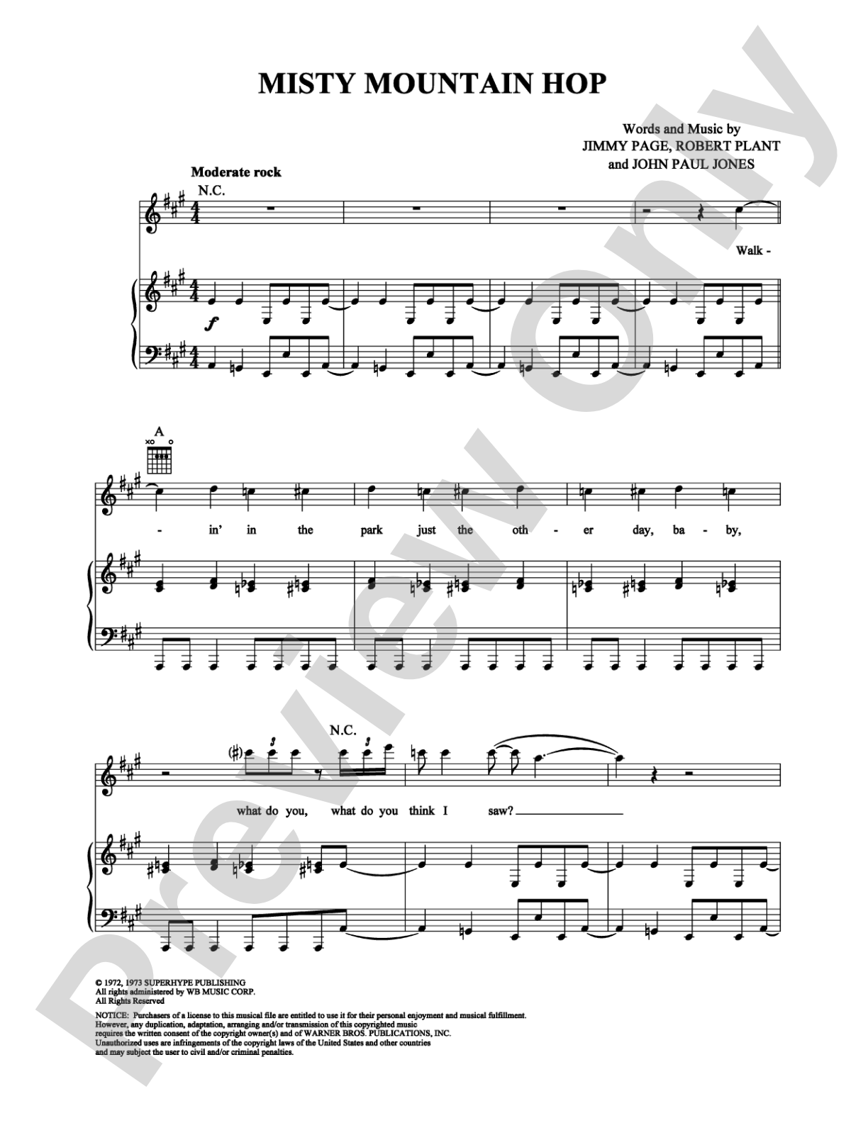Misty Mountain Hop: Piano/Vocal/Chords Digital Sheet Music