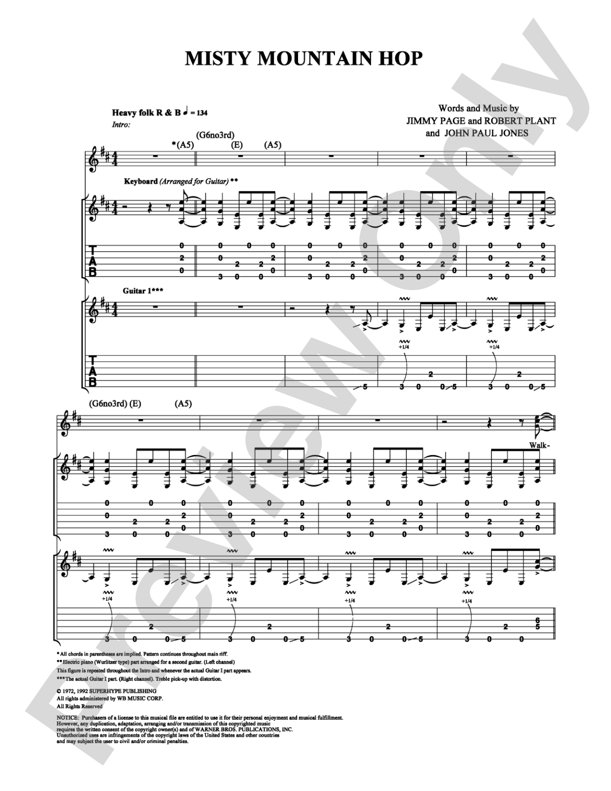 Misty Mountain Hop: Guitar TAB Digital Sheet Music