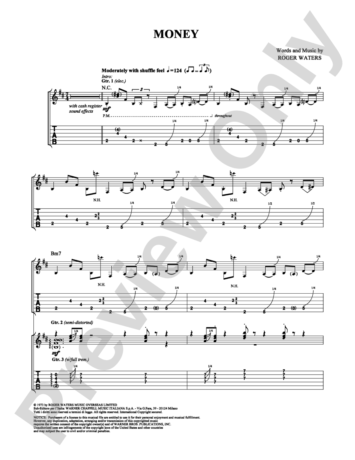 Money: Guitar TAB Digital Sheet Music