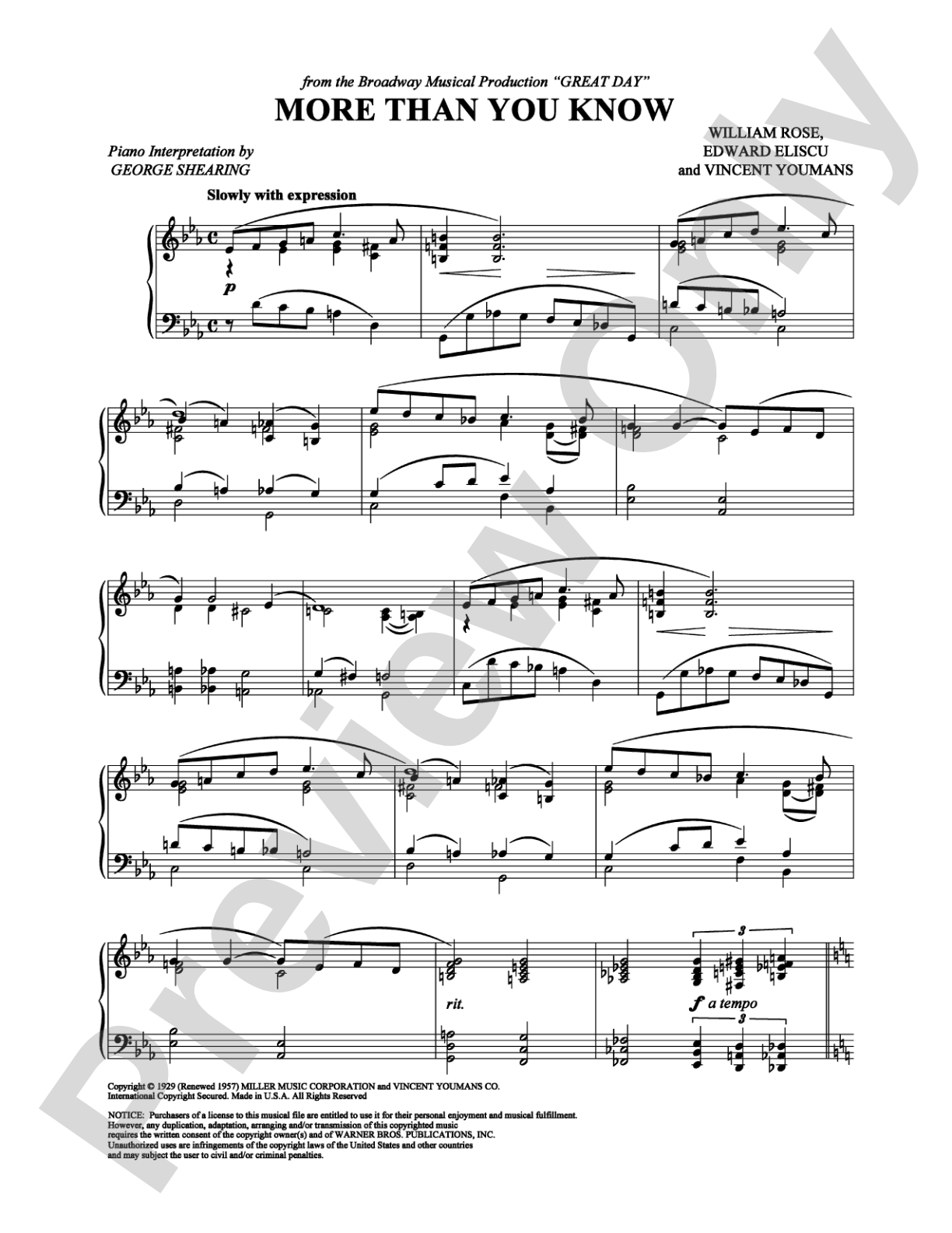 More Than You Know: Piano Digital Sheet Music