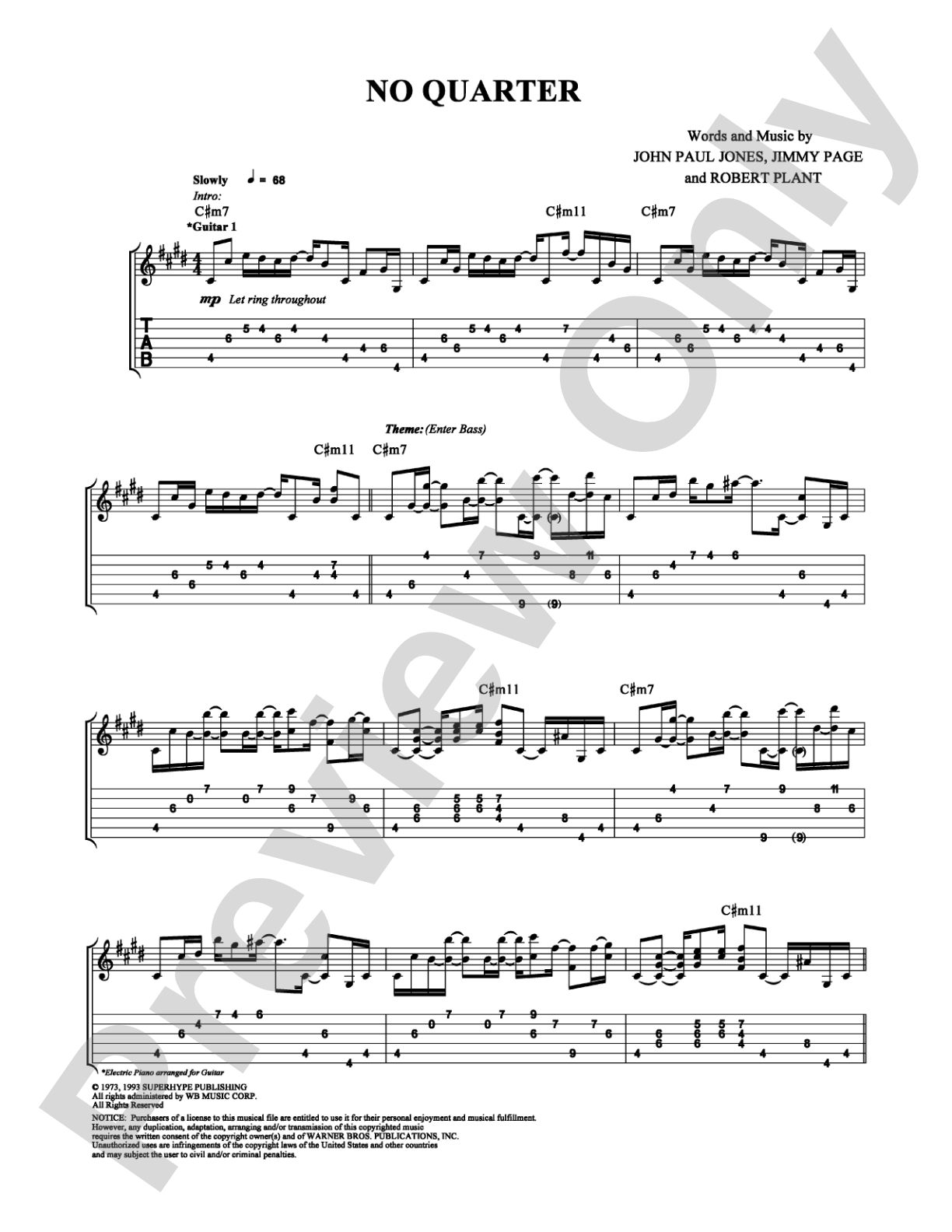 No Quarter: Guitar TAB Digital Sheet Music