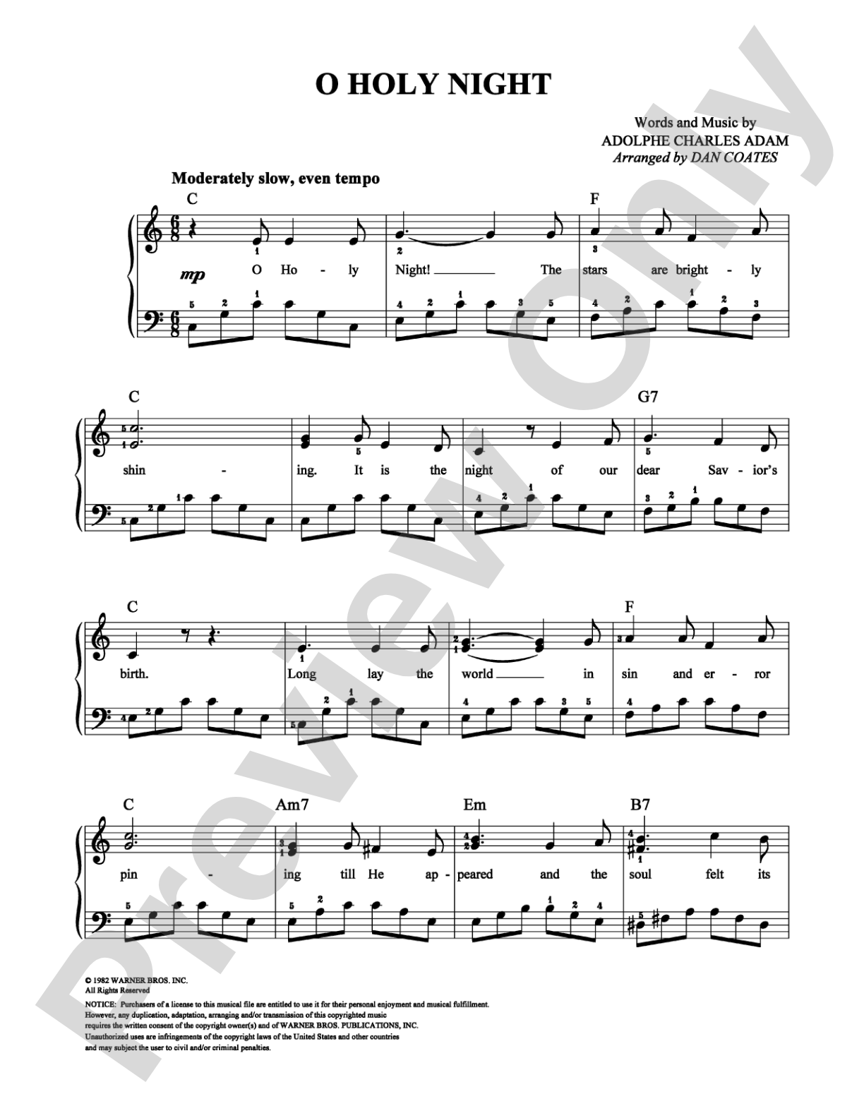 O Holy Night: Easy Piano Digital Sheet Music