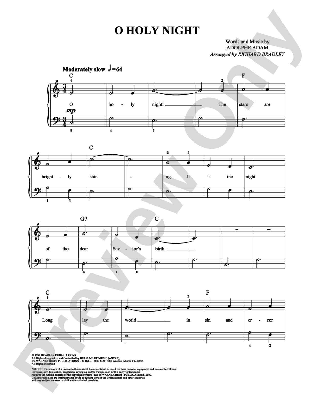 O Holy Night: Easy Piano Digital Sheet Music