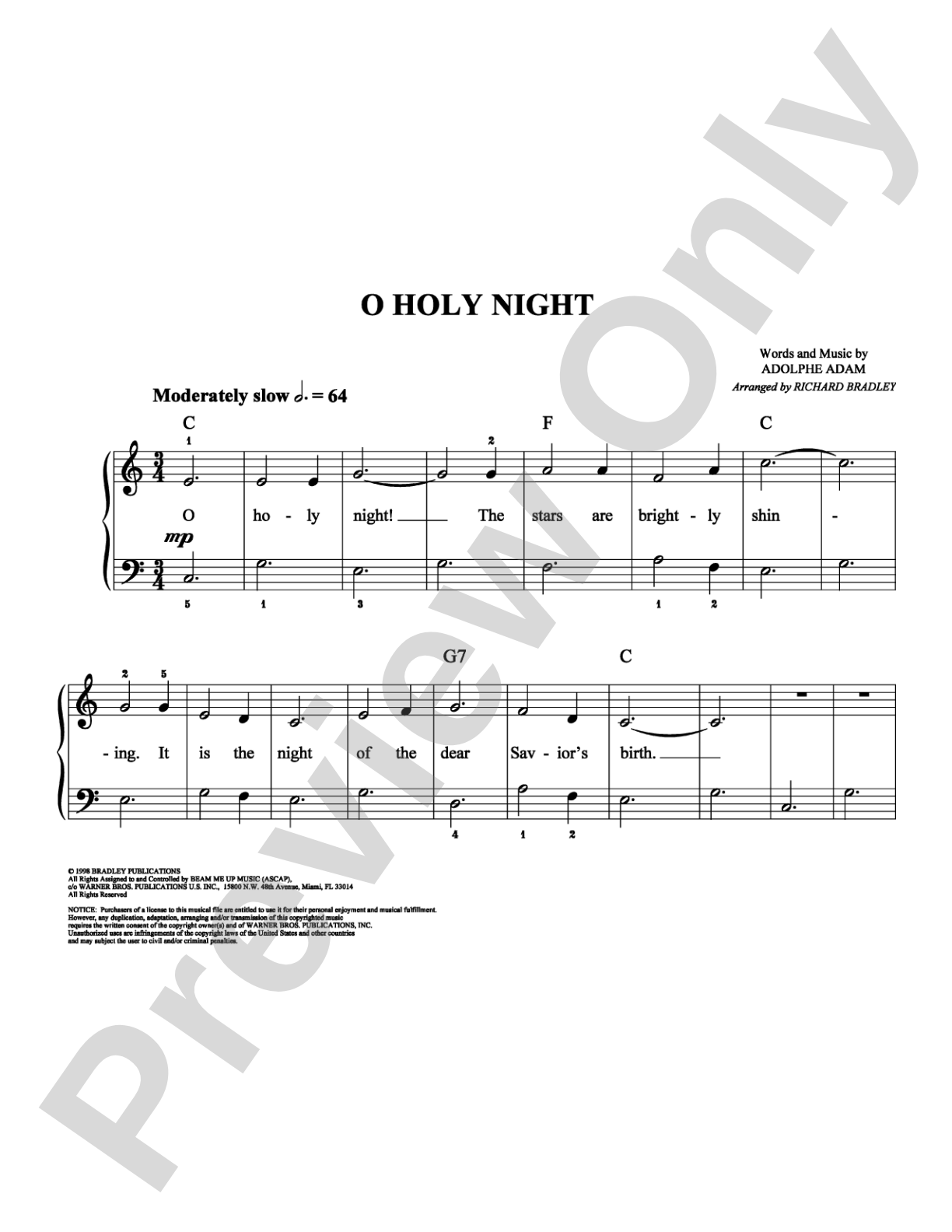 O Holy Night: Easy Piano Digital Sheet Music