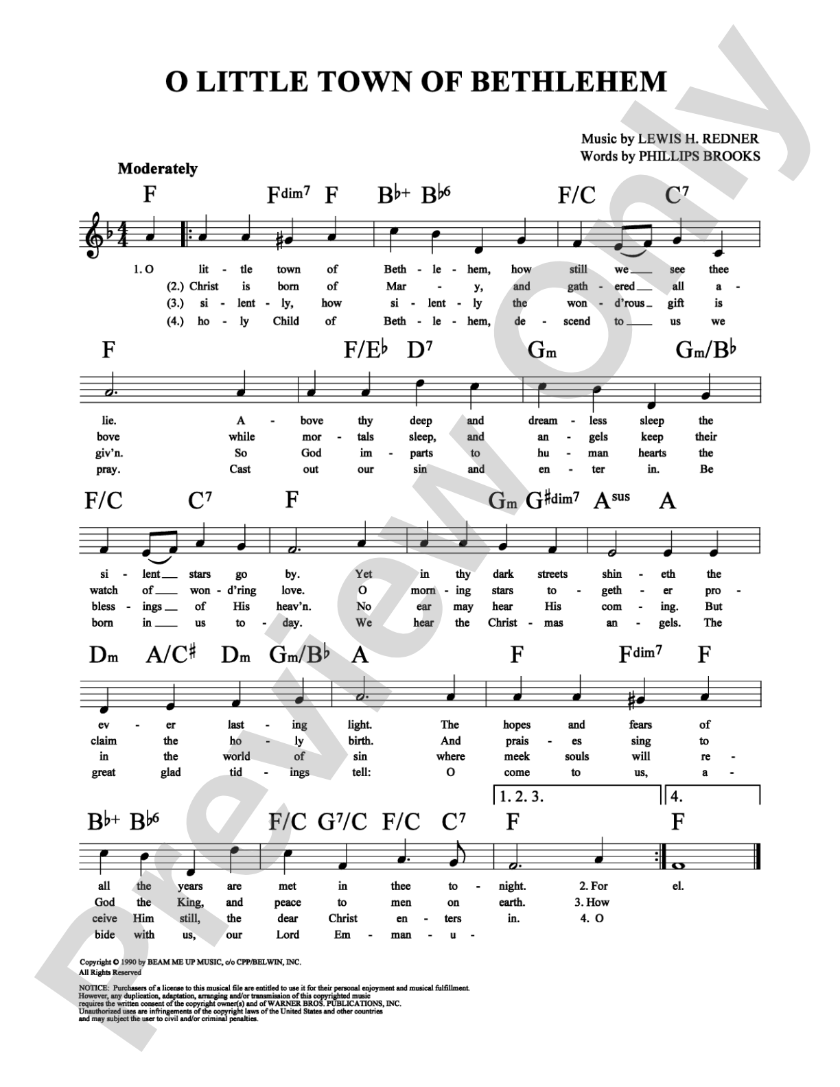 O Little Town Of Bethlehem: Lead Sheet Digital Sheet Music