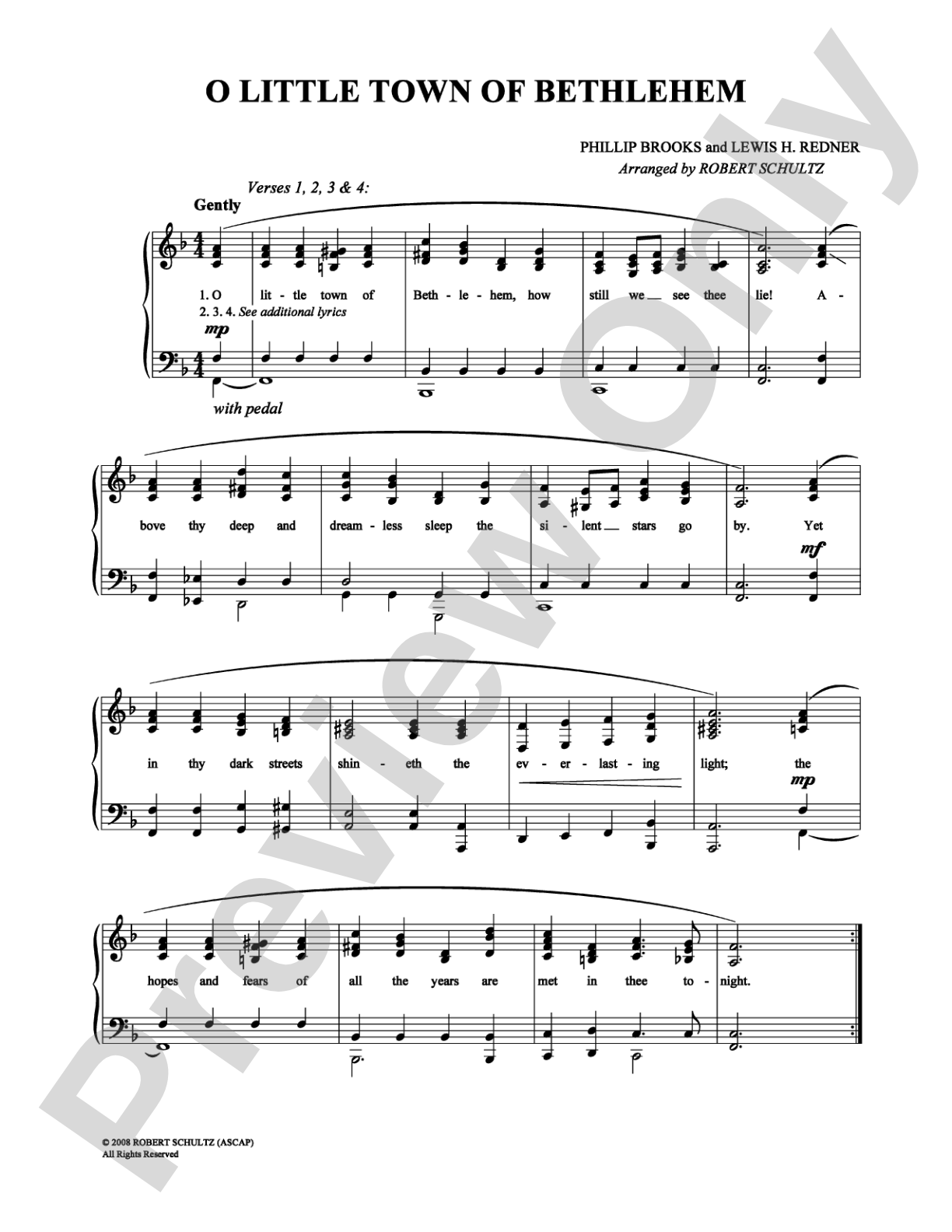 O Little Town of Bethlehem: Piano/Vocal/Chords Digital Sheet Music