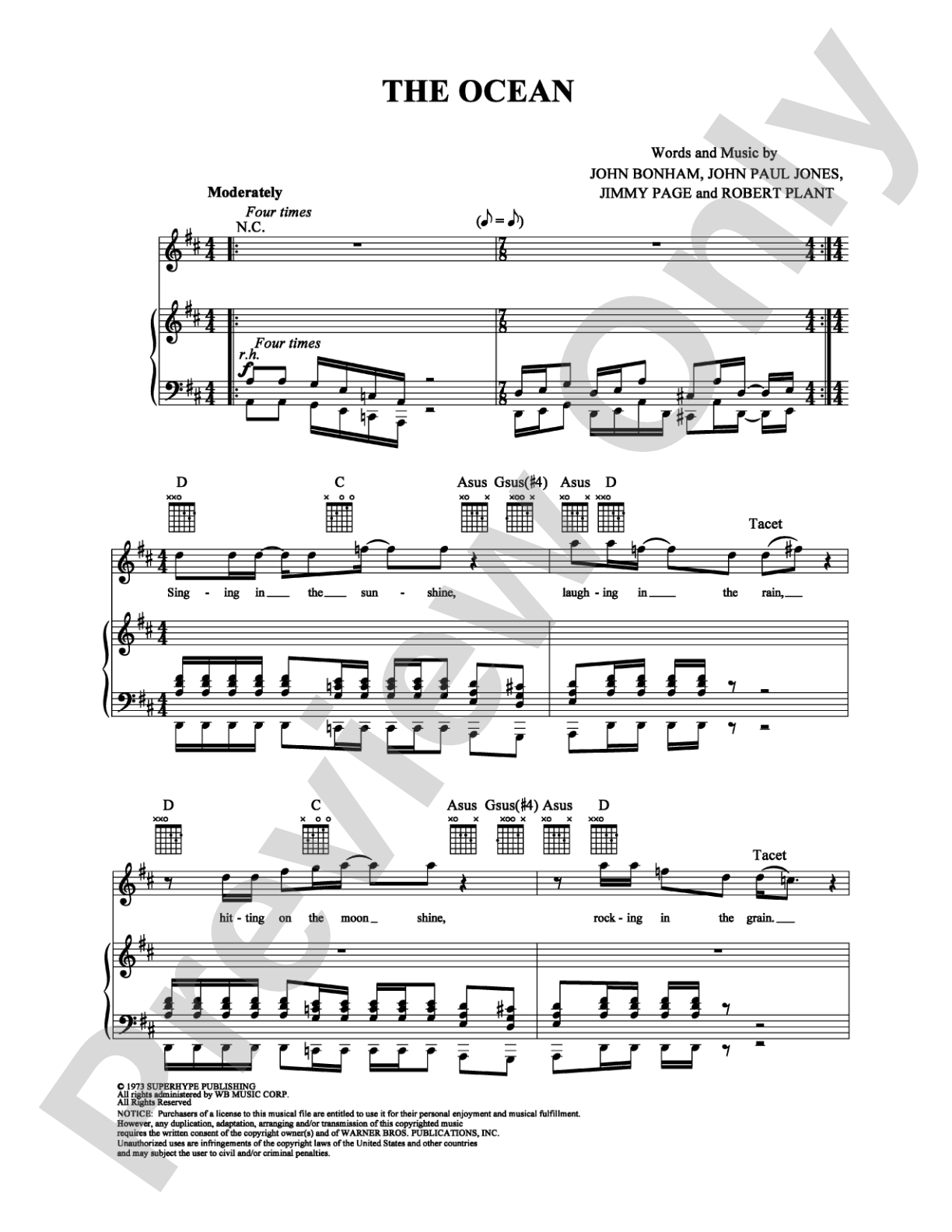 The Ocean: Piano/Vocal/Chords Digital Sheet Music