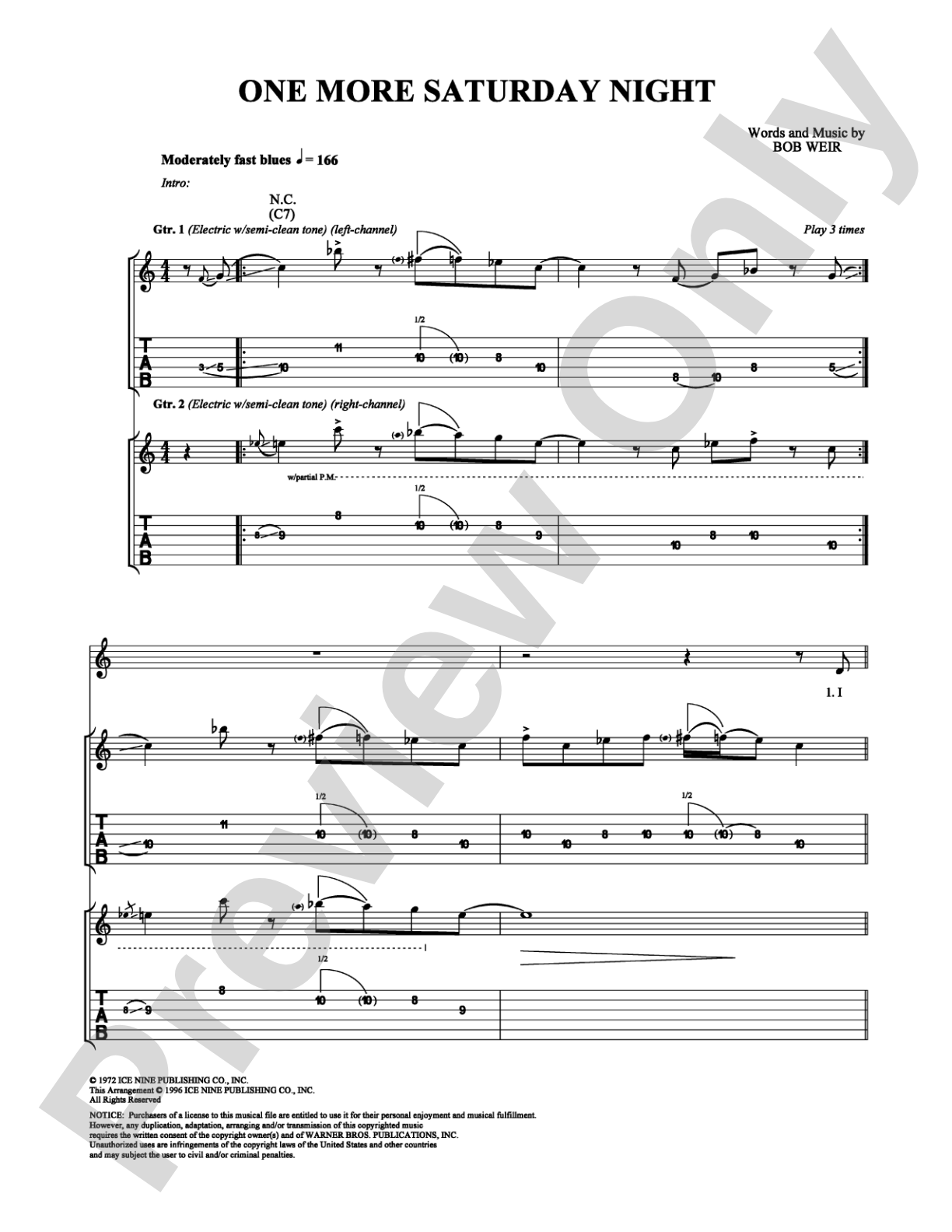One More Saturday Night: Guitar TAB Digital Sheet Music