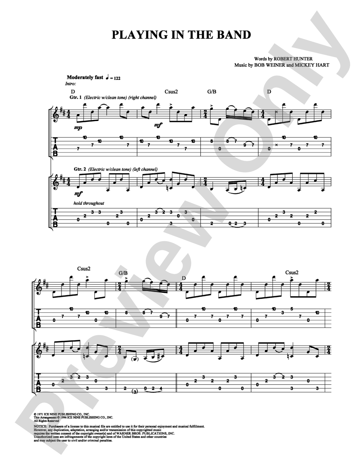 Playing in the Band: Guitar TAB Digital Sheet Music