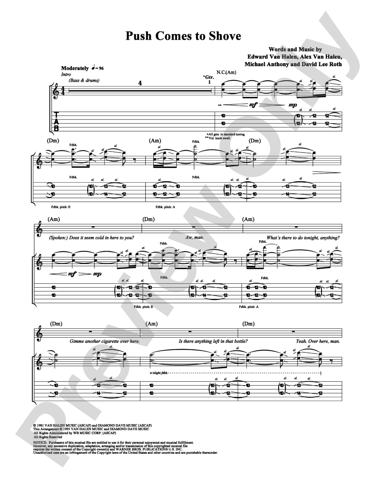 Push Comes to Shove: Guitar TAB Digital Sheet Music