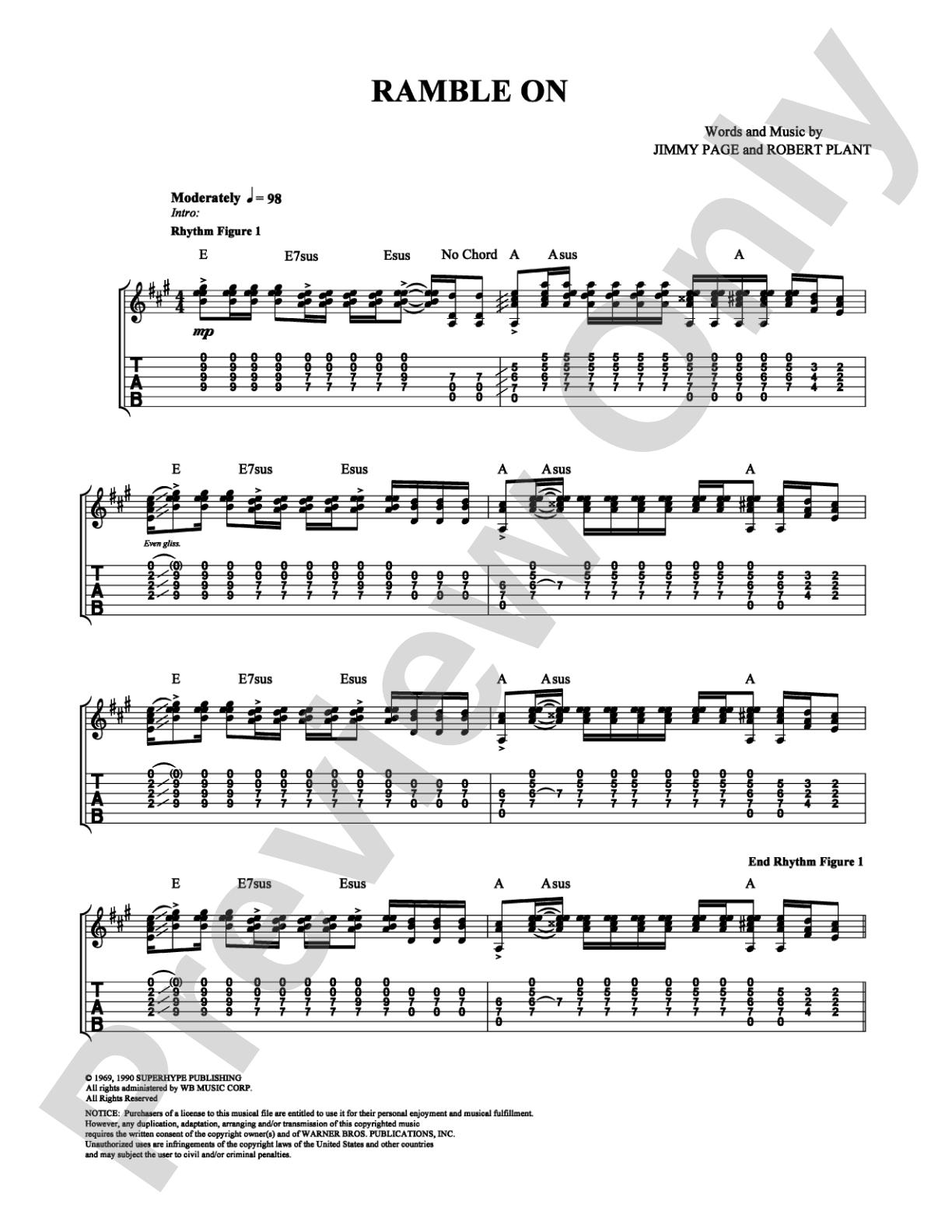 Ramble On: Guitar TAB Digital Sheet Music