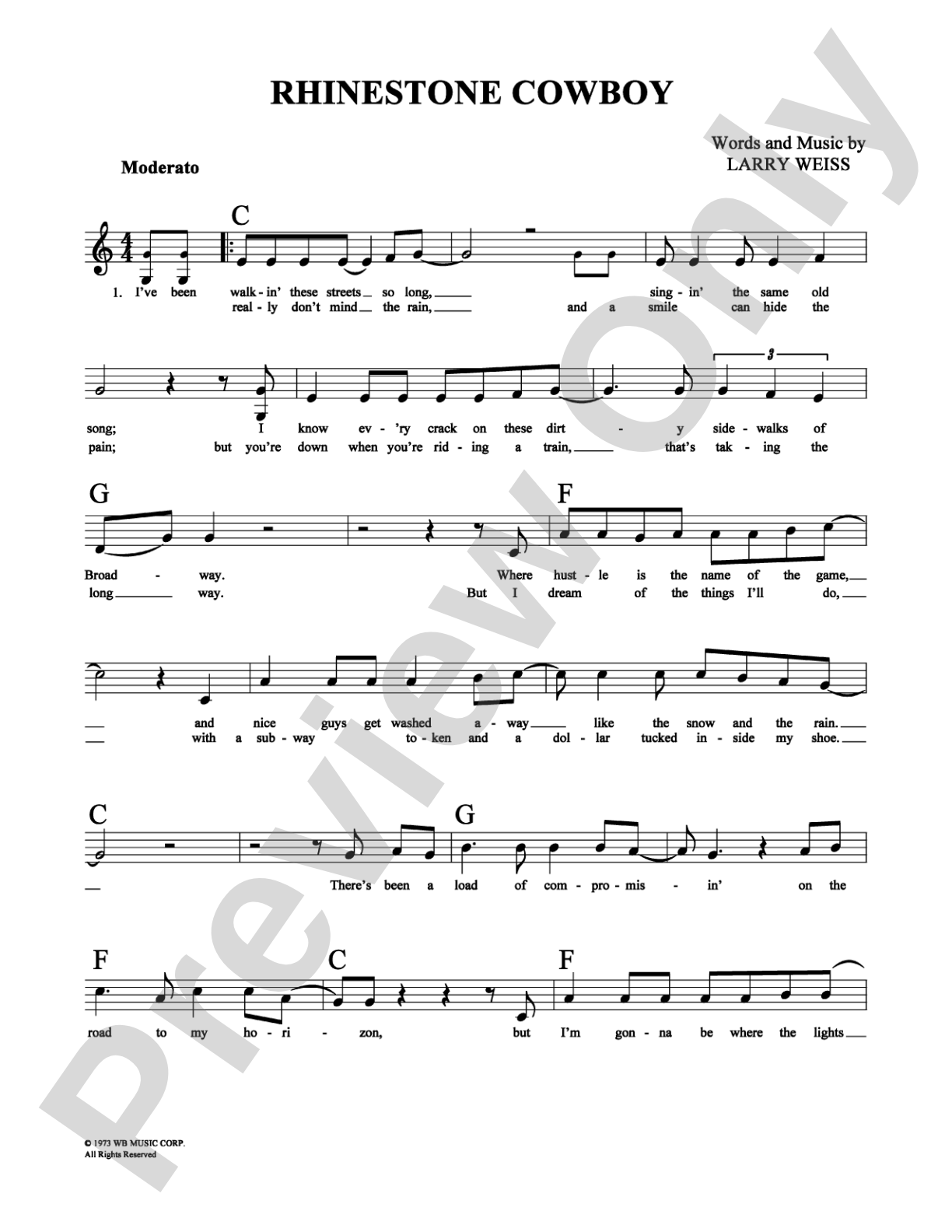 Rhinestone Cowboy: Lead Sheet Digital Sheet Music