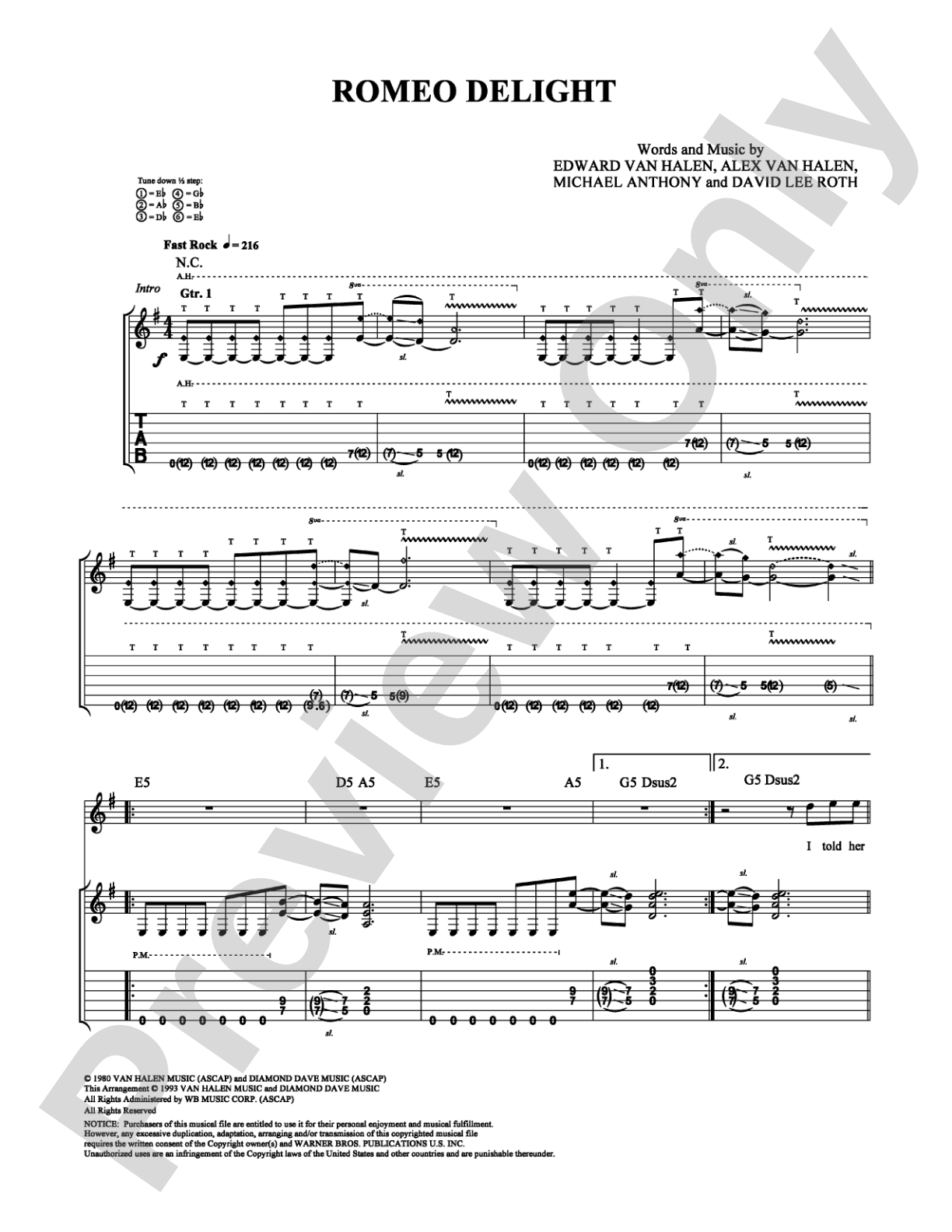 Romeo Delight: Guitar TAB Digital Sheet Music