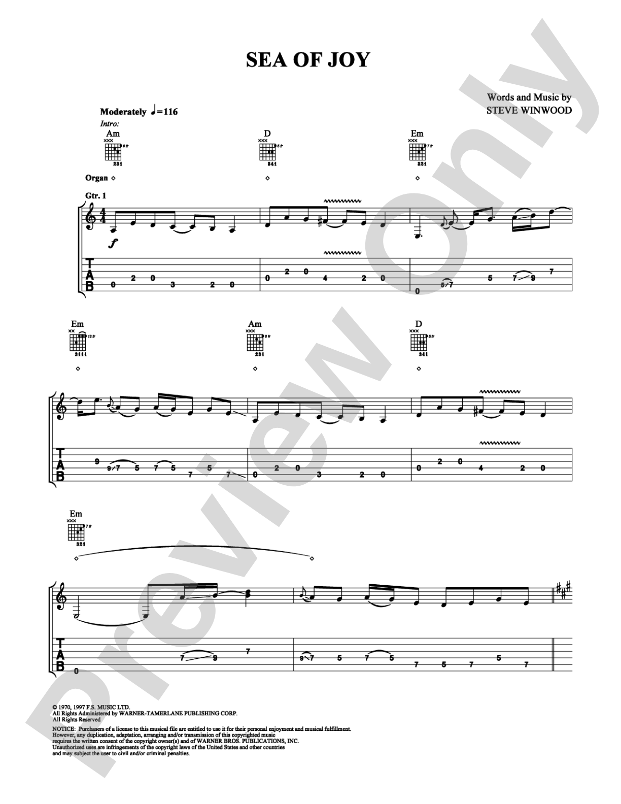 Sea of Joy: Guitar TAB Digital Sheet Music