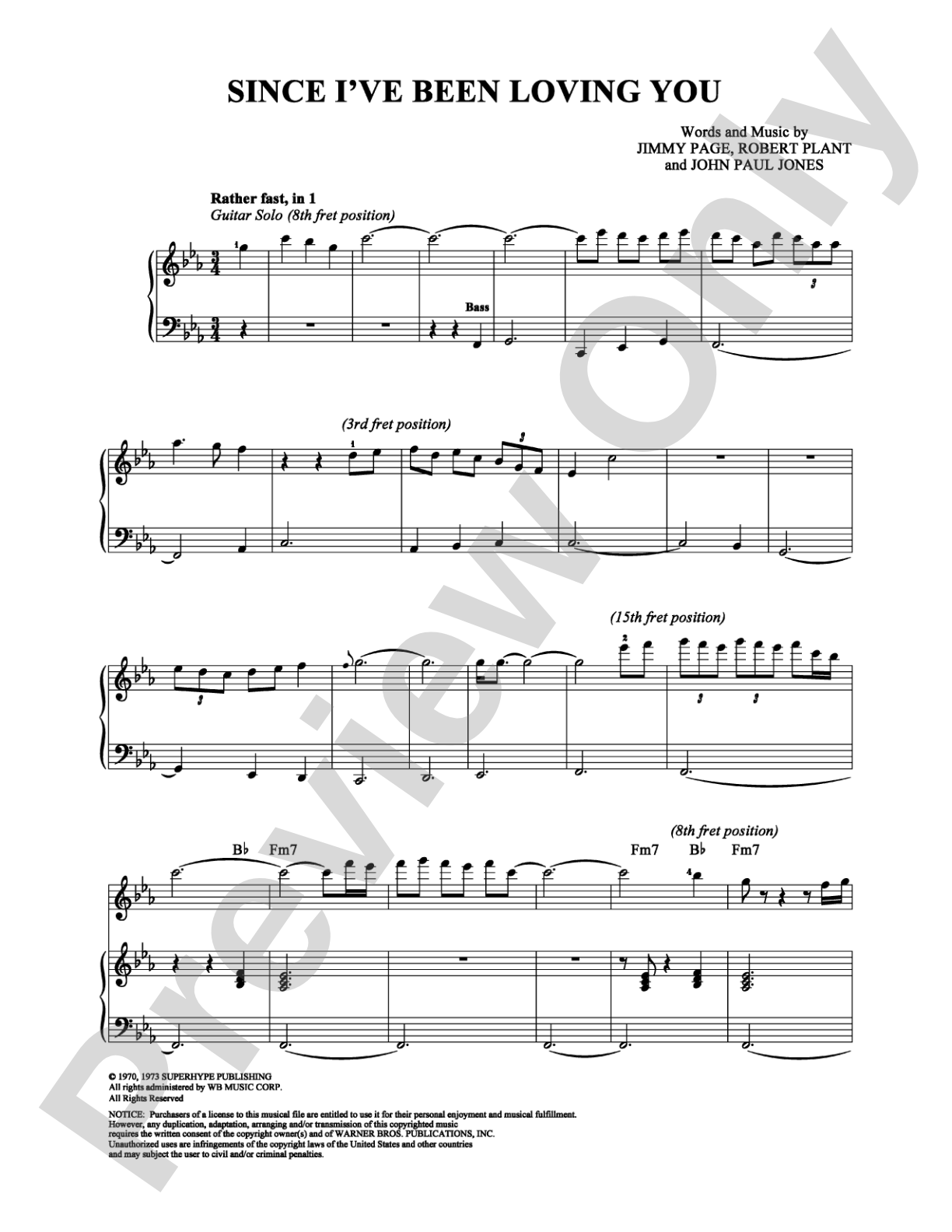 Since I've Been Loving You: Piano/Vocal/Chords Digital Sheet Music