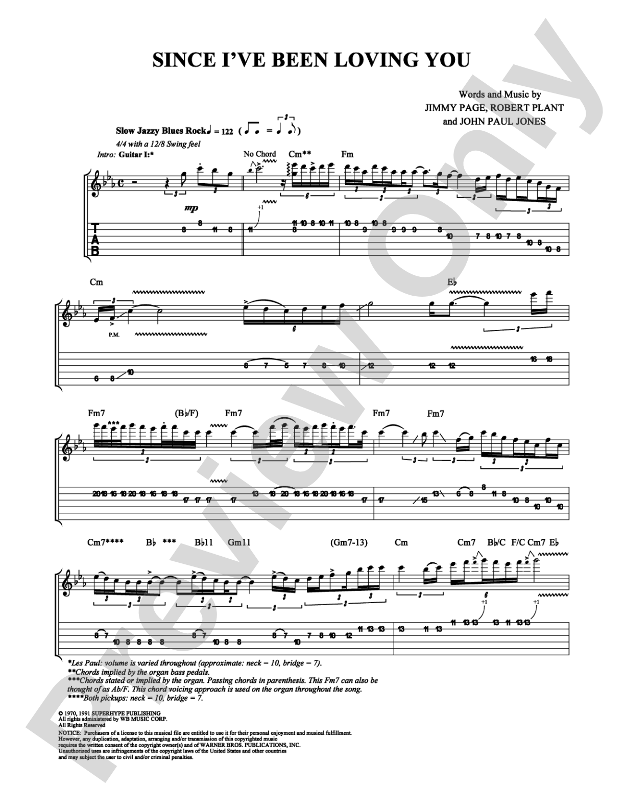 Since I've Been Loving You: Guitar TAB Digital Sheet Music